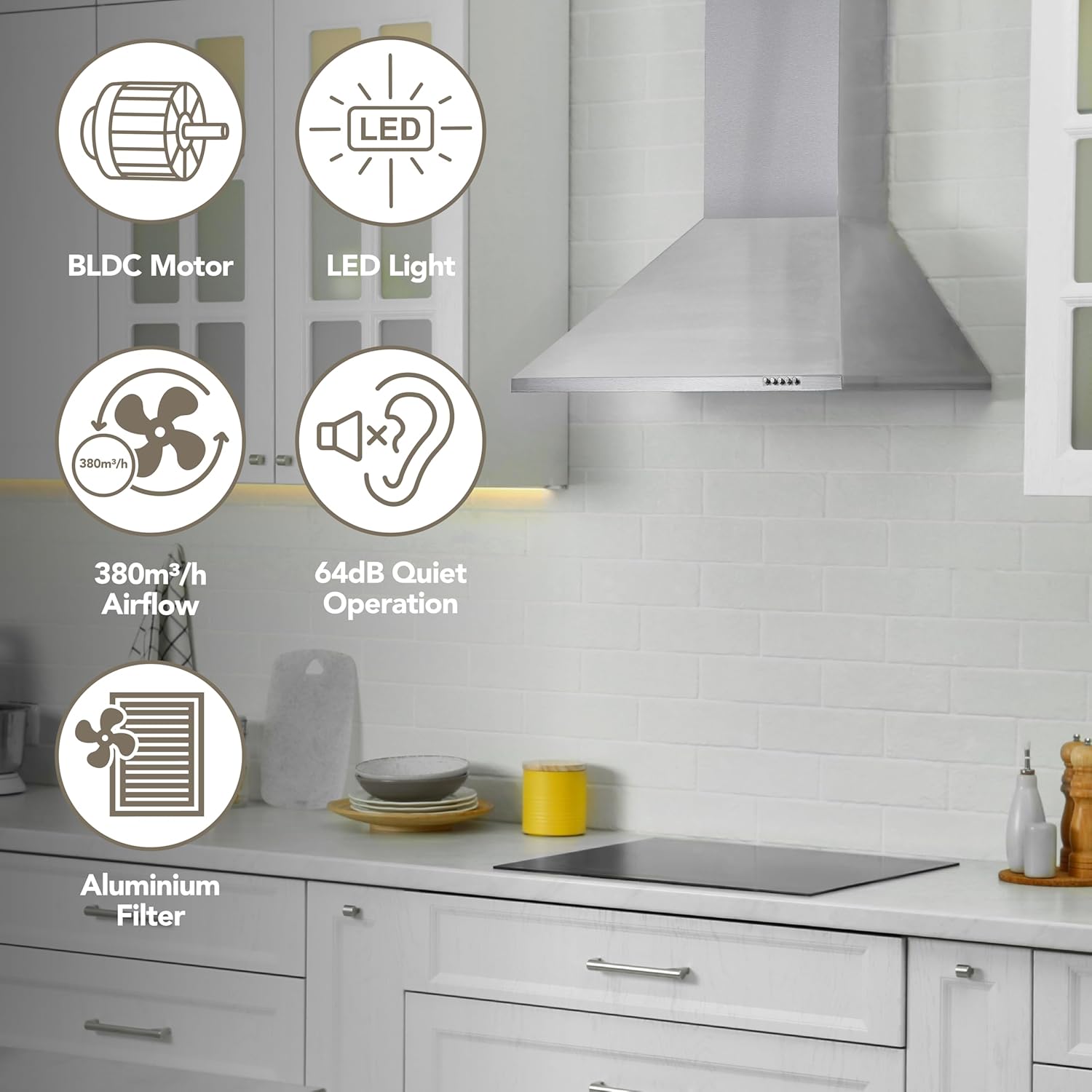 Igenix 60CM Chimney Cooker Hood, Stainless Steel