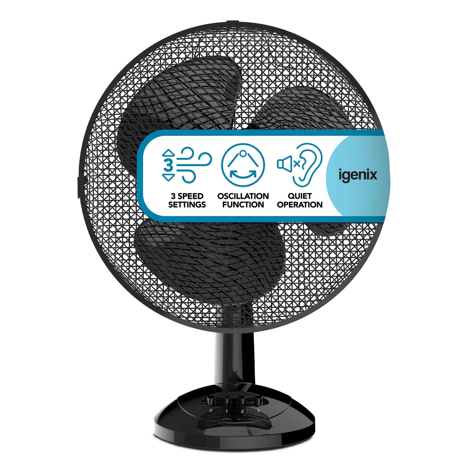 12 Inch Desk Fan, 3 Speeds, Black