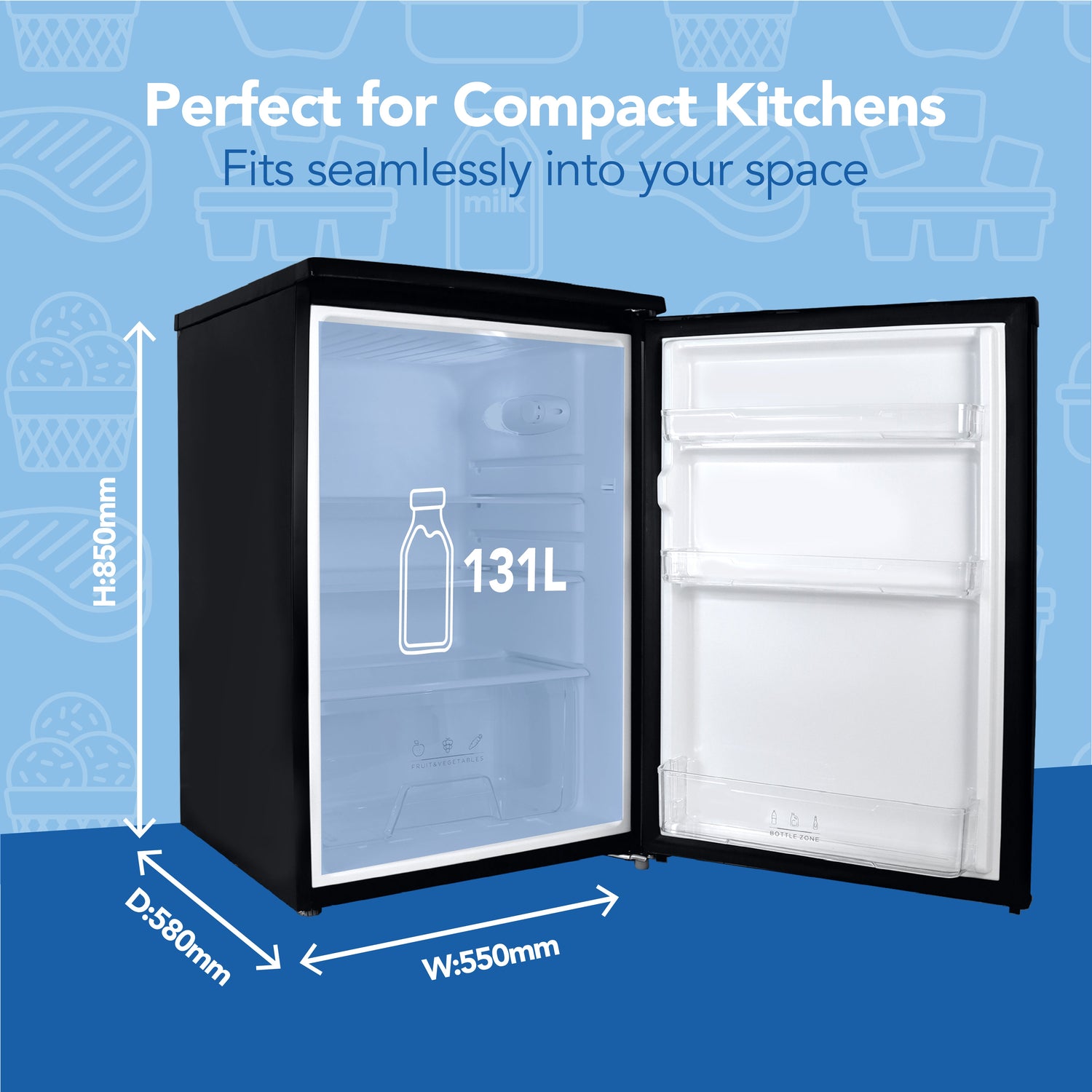 Under Counter Larder Fridge, 131 Litre, Black