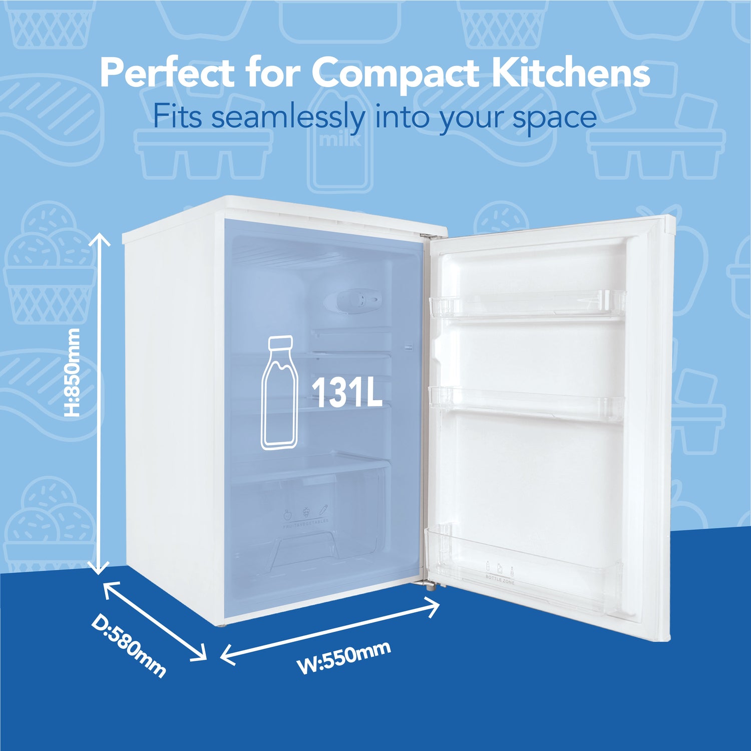 Under Counter Larder Fridge, 131 Litre, White