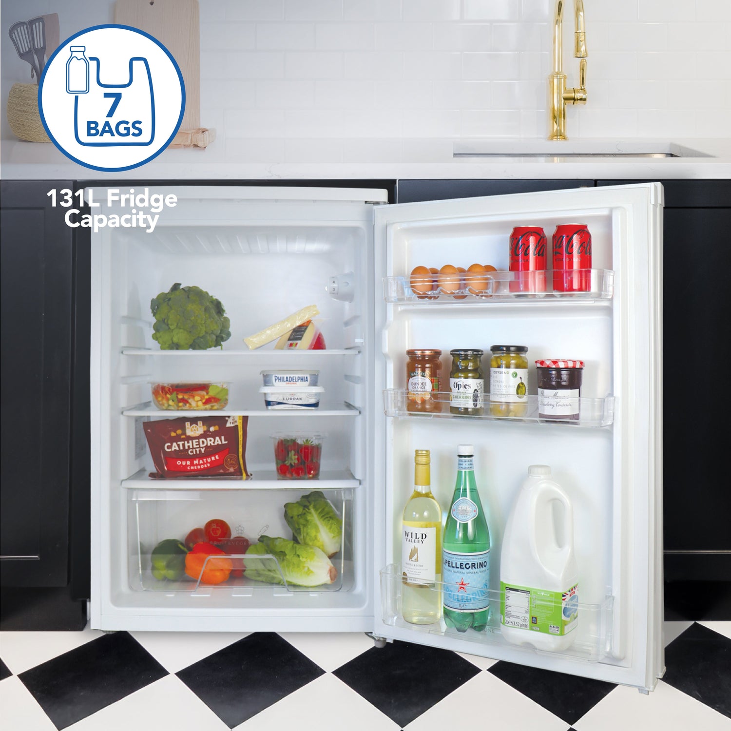 Under Counter Larder Fridge, 131 Litre, White