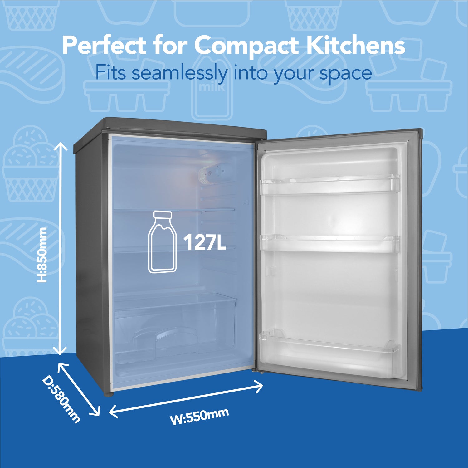 Under Counter Larder Fridge, 127 Litre, Silver