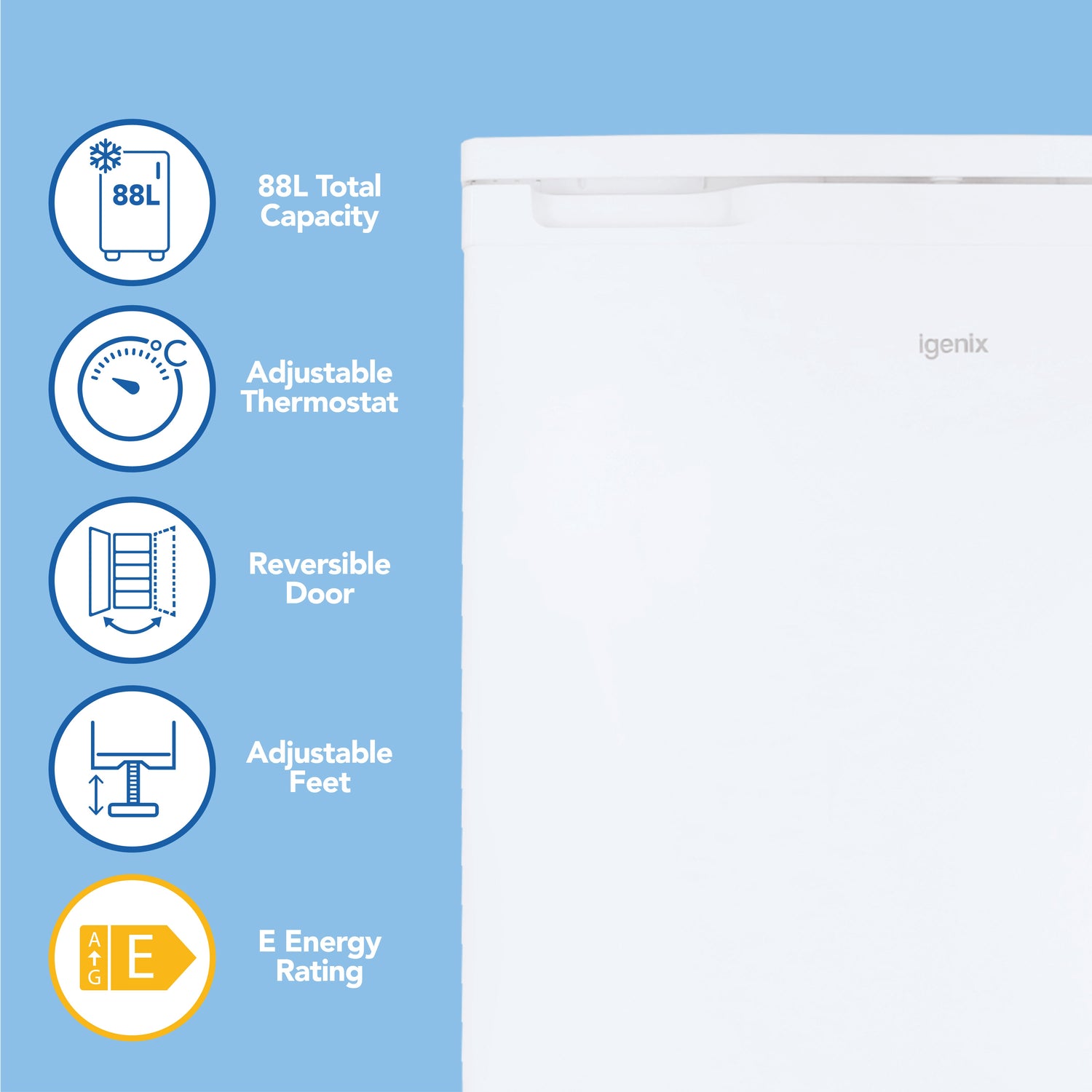 Under Counter Freezer, 88 Litre, Reversible Doors, White
