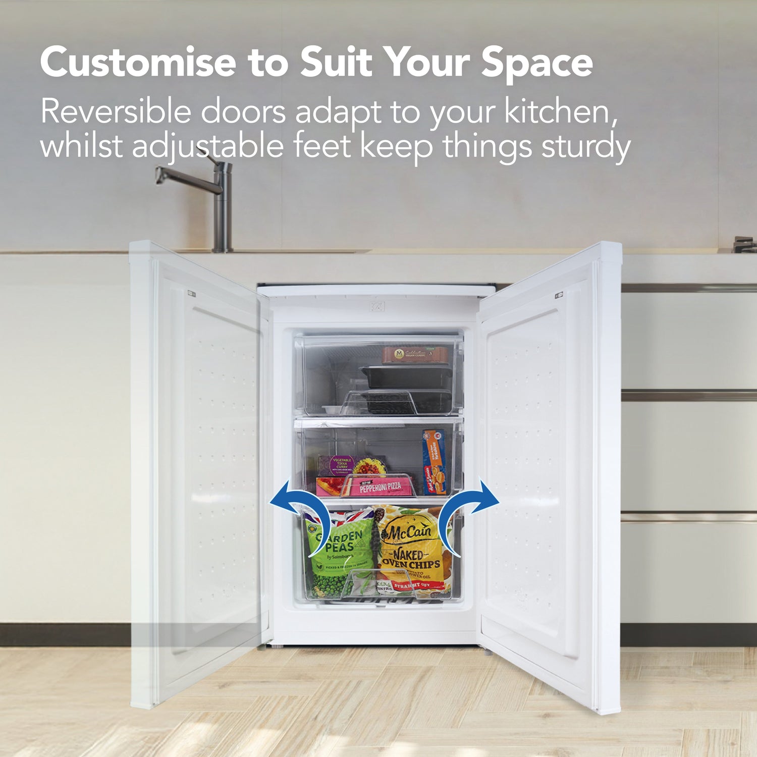 Under Counter Freezer, 88 Litre, Reversible Doors, White