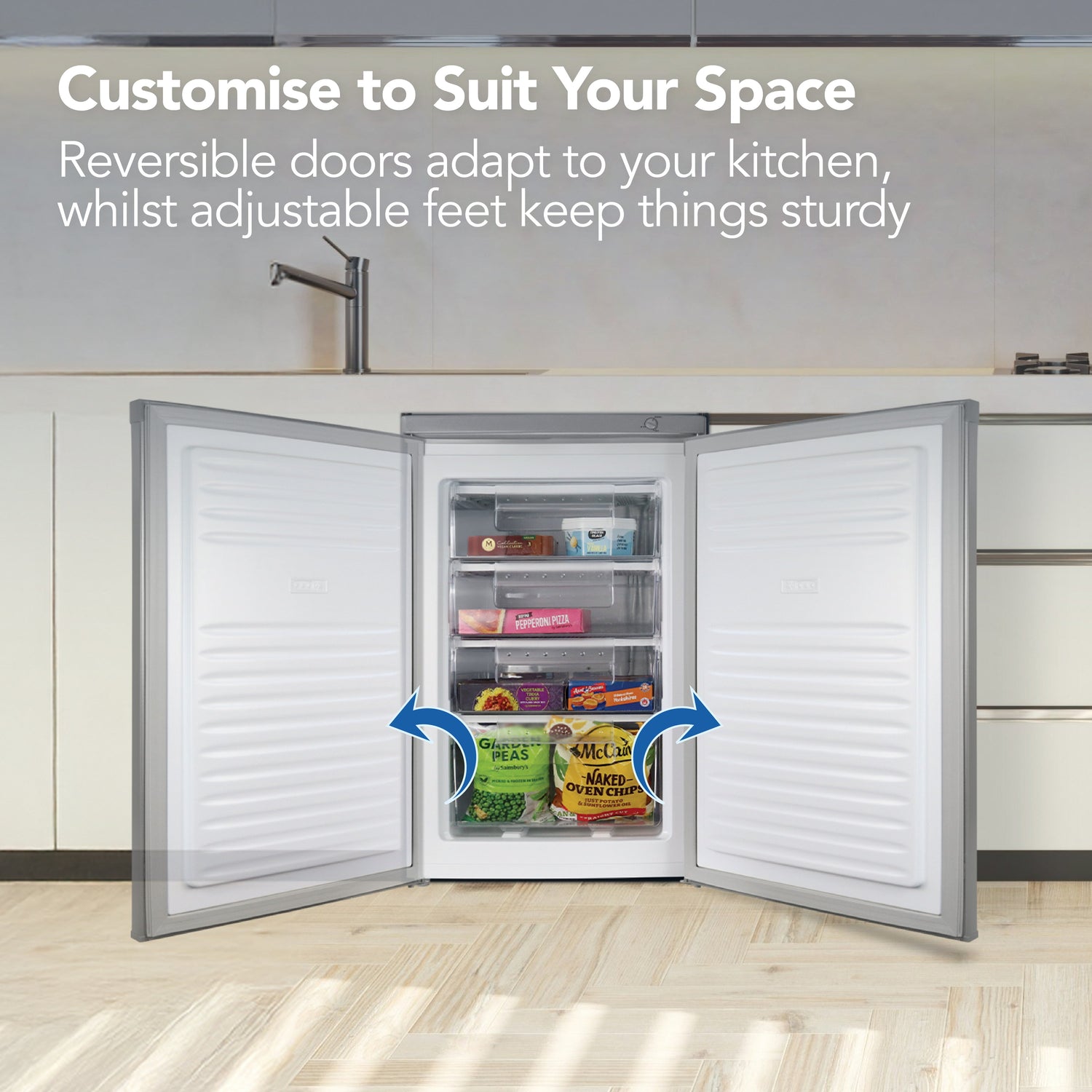 Under Counter Freezer, 91 Litre, Reversible Doors, Silver