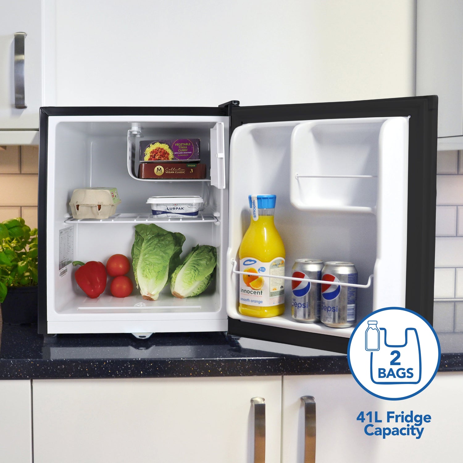Table Top Fridge with Lockable Door, 41 Litre, Black