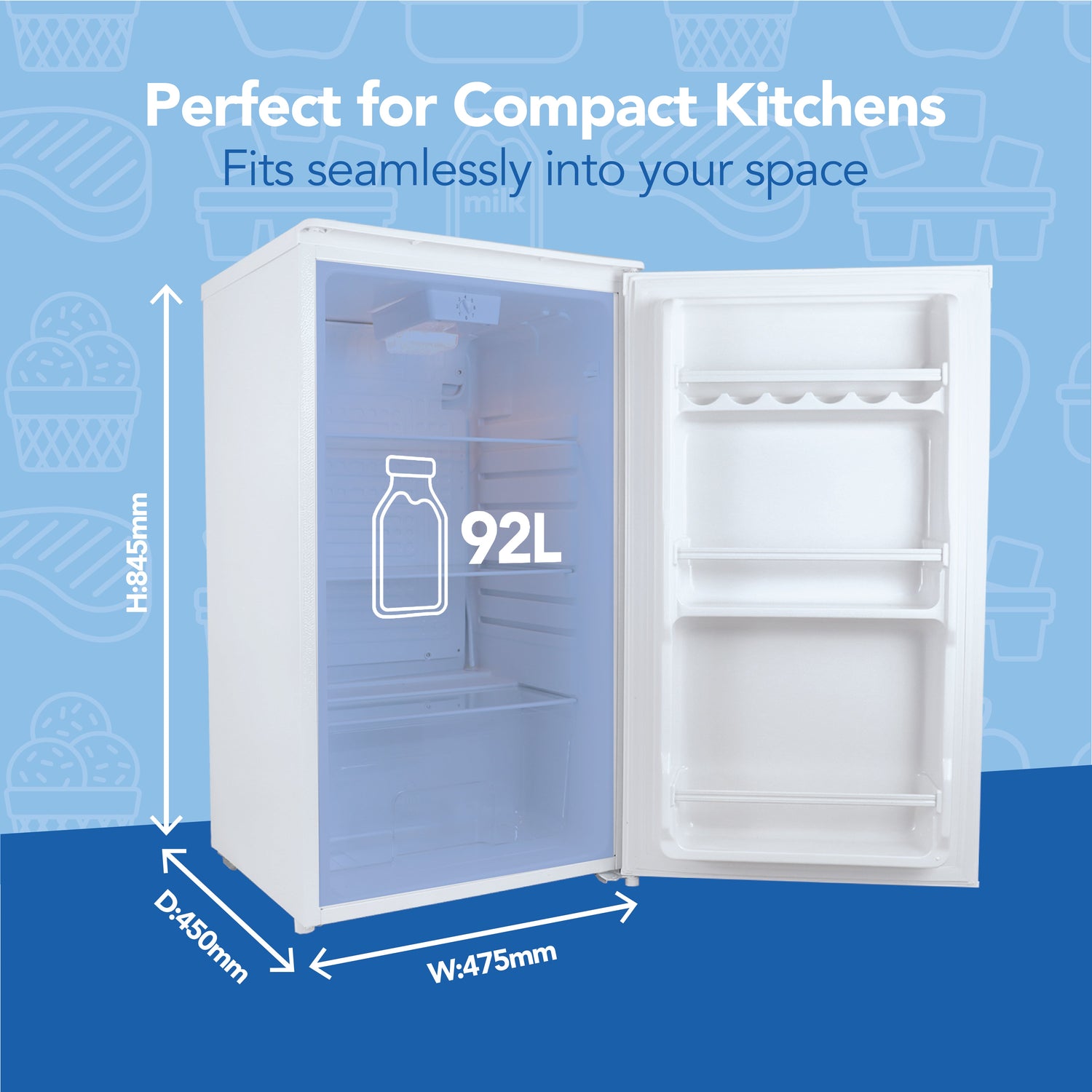 Under Counter Larder Fridge, 92 Litres, White
