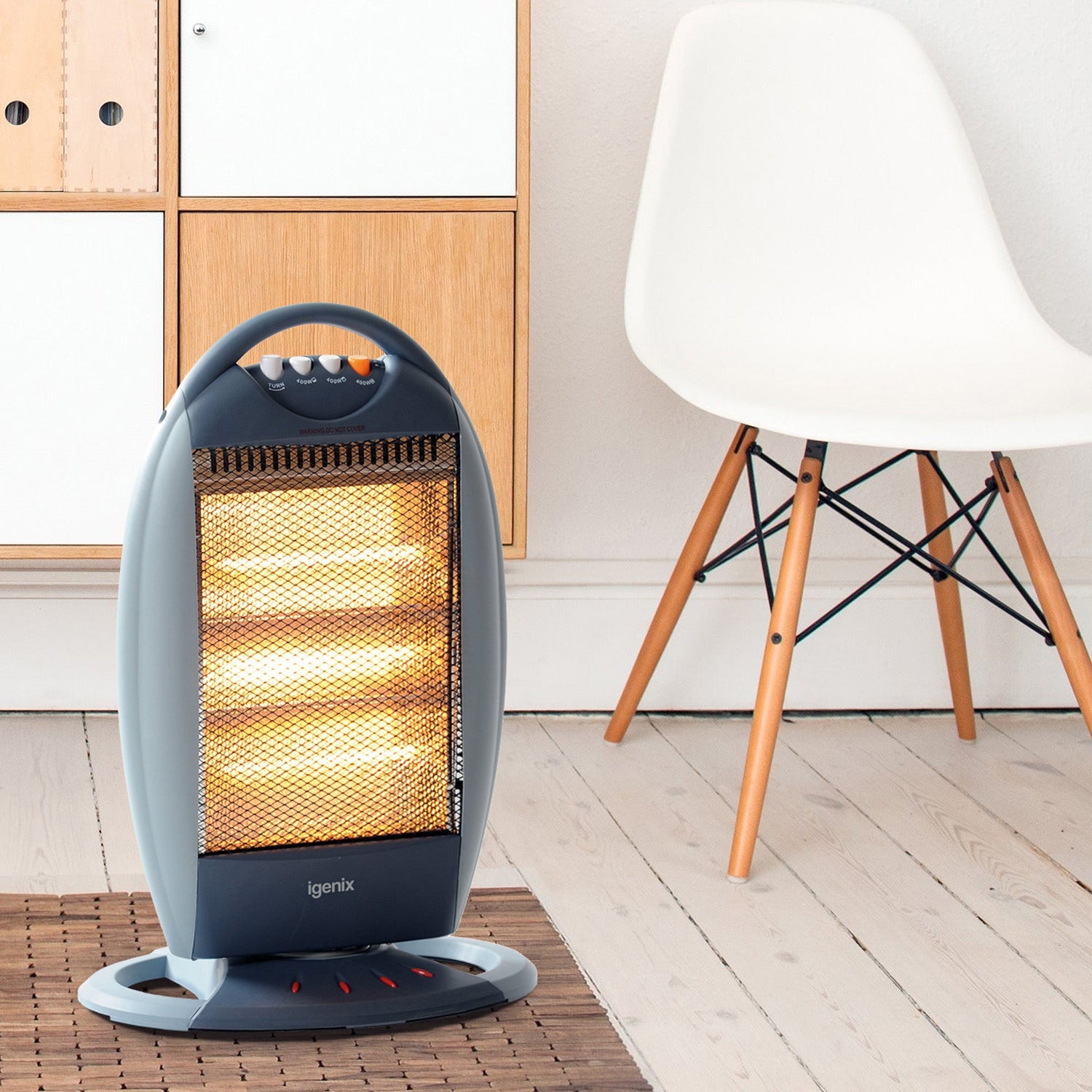 Electric Halogen Heater, 3 Heat Settings, 1200W, Grey