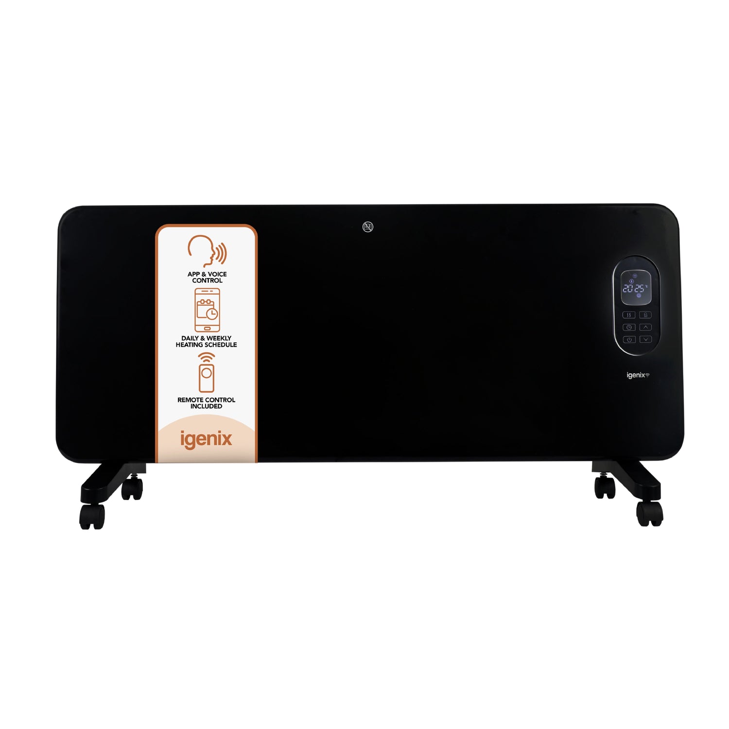 Smart Electric Panel Heater, 2000W, Black