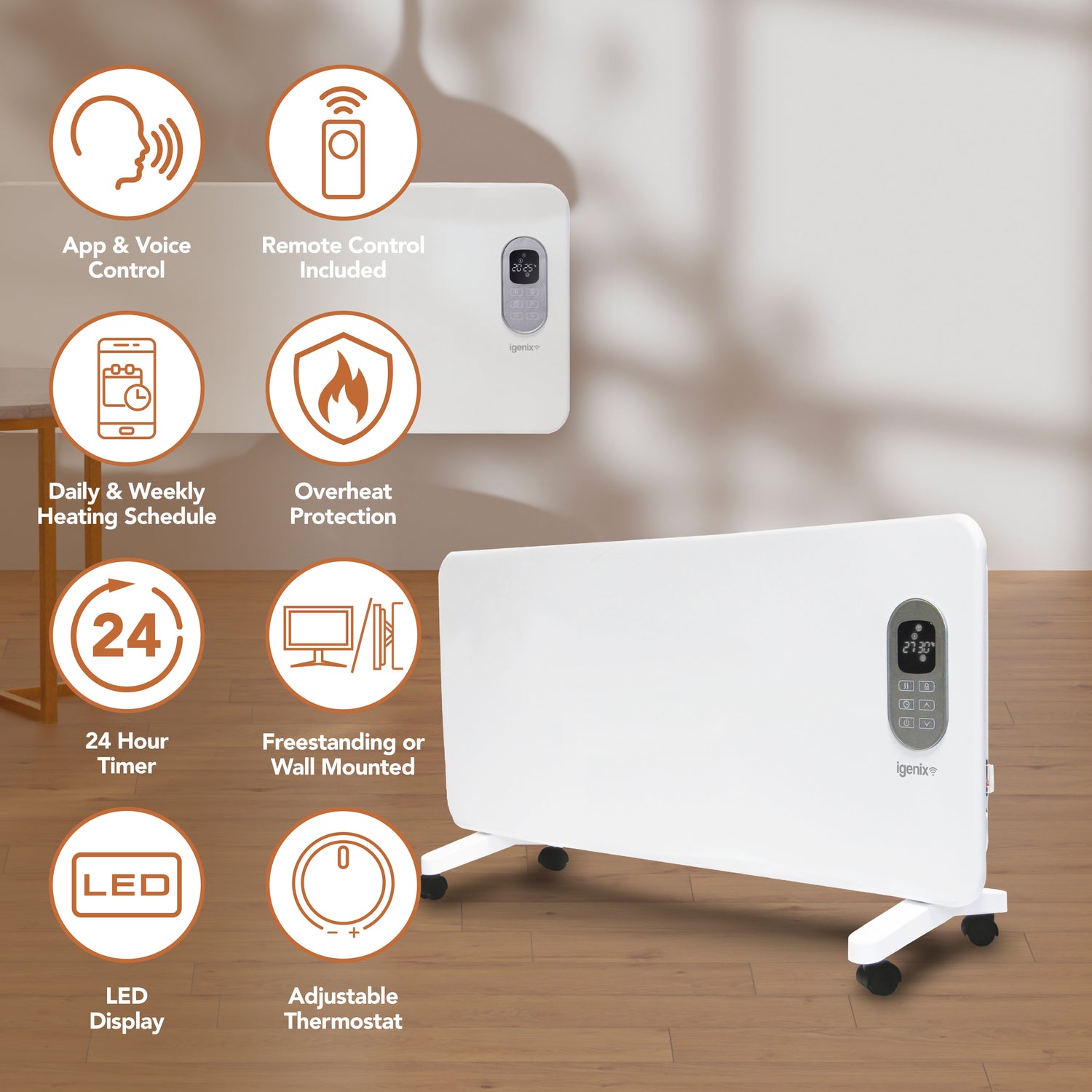 Smart Electric Panel Heater, 2000W, White