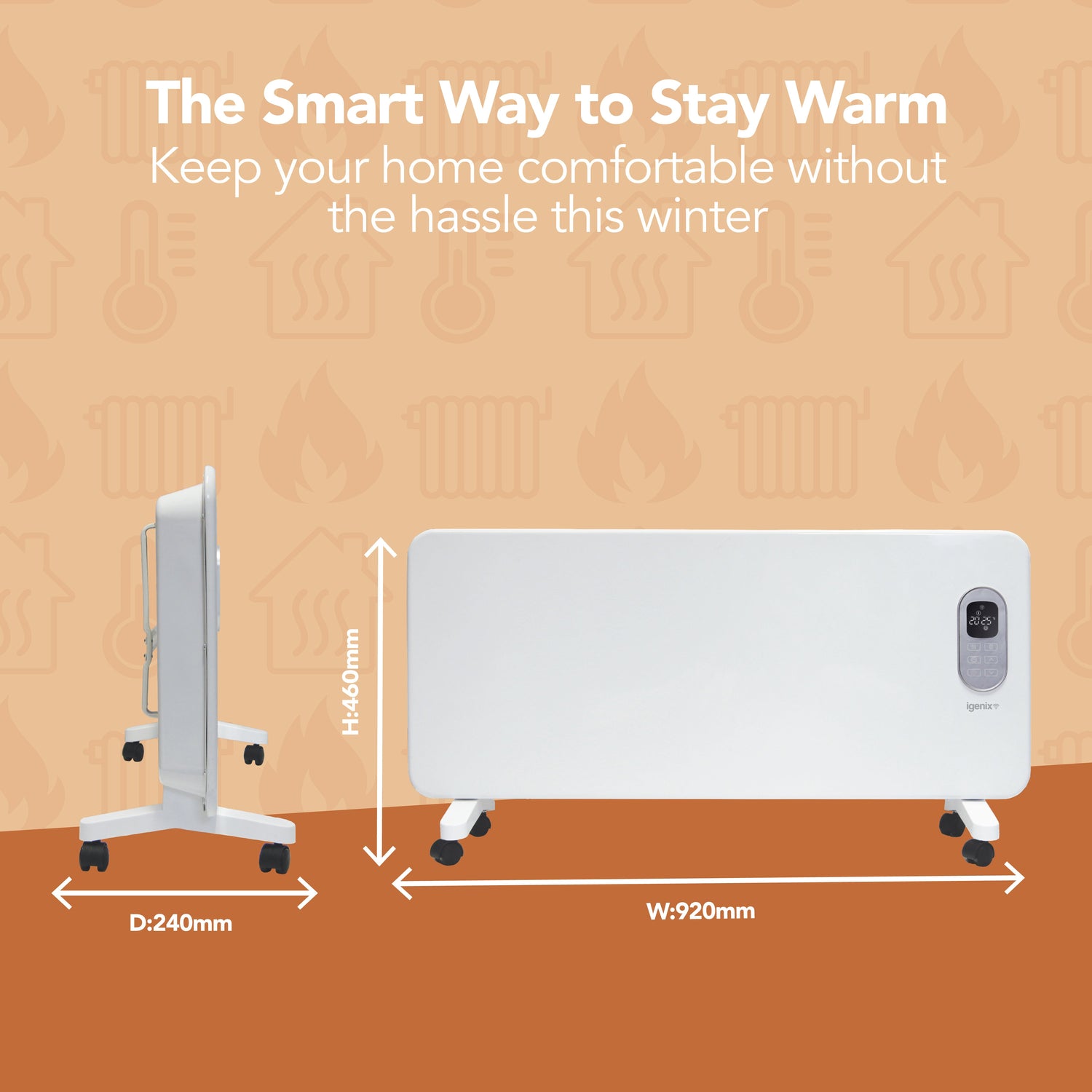 Smart Electric Panel Heater, 2000W, White