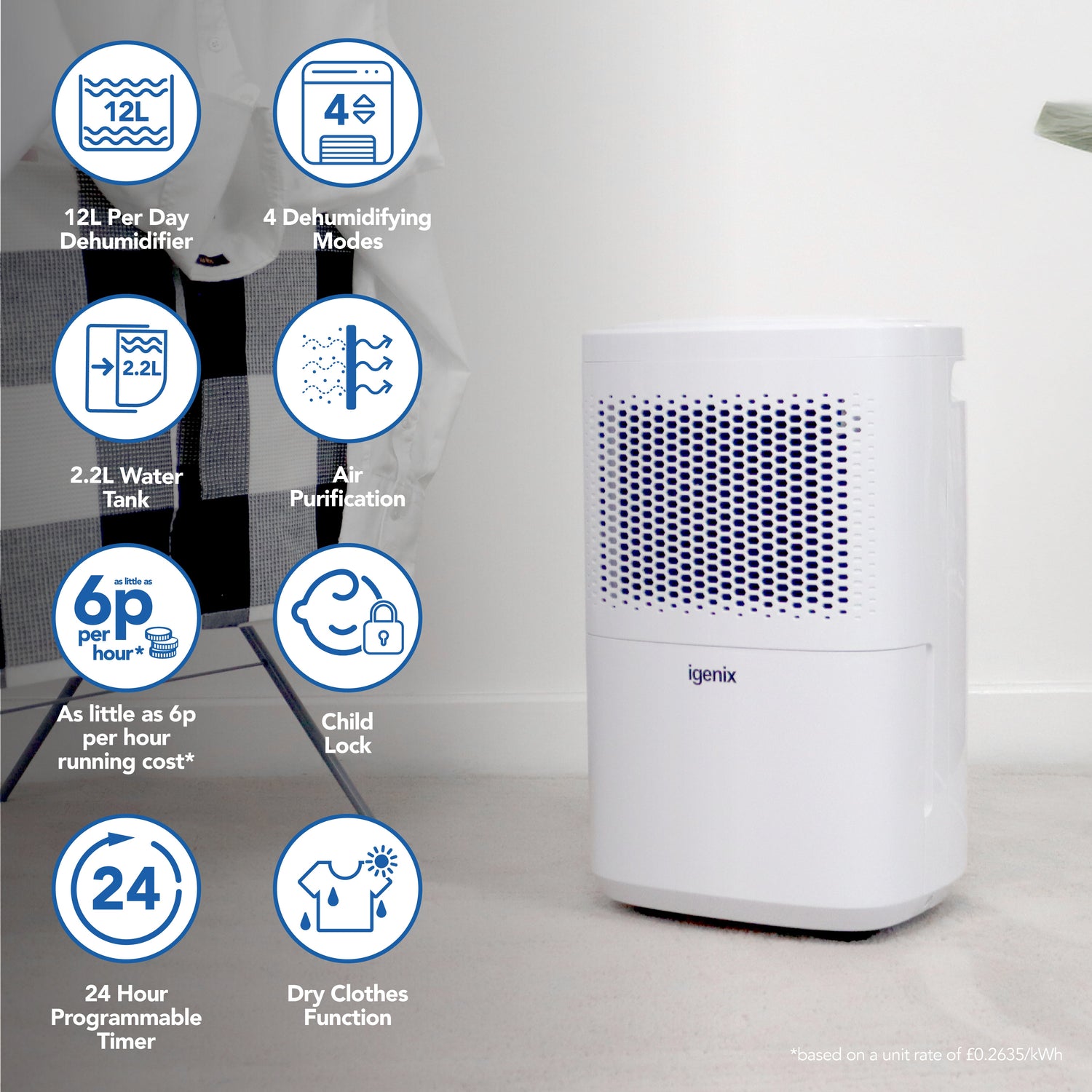 Portable Dehumidifier, Extracts 12 Litres per Day