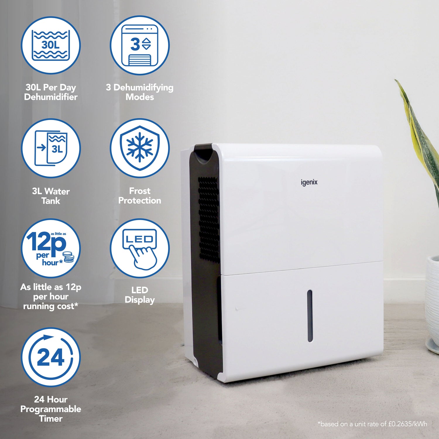 Portable Dehumidifier, Extracts 30 Litres per Day