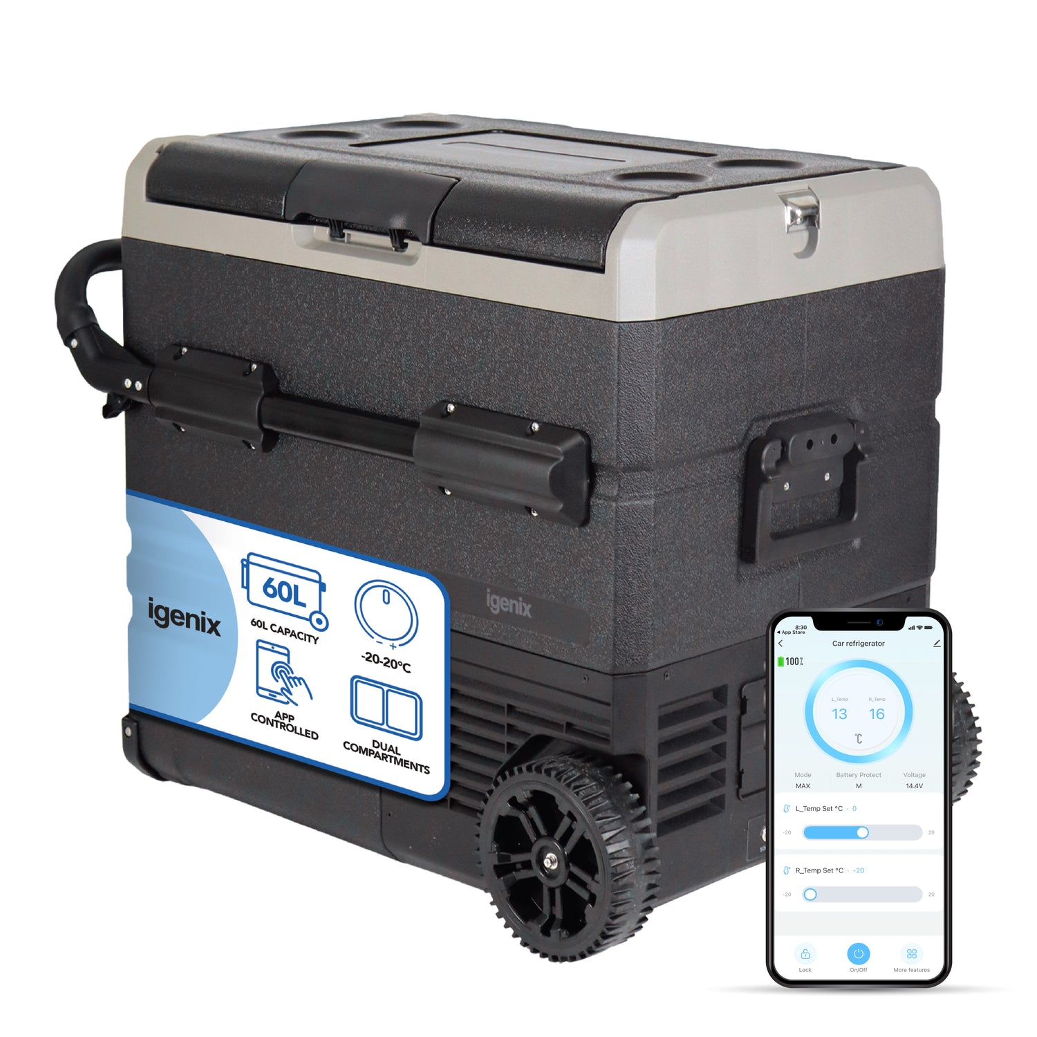 60L Portable Fridge Freezer, Black