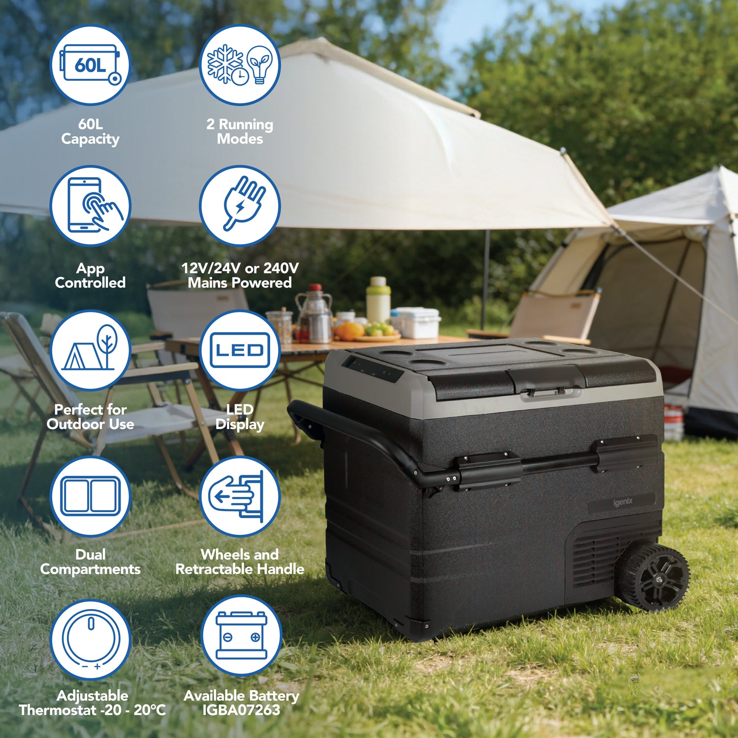 60L Portable Fridge Freezer, Black