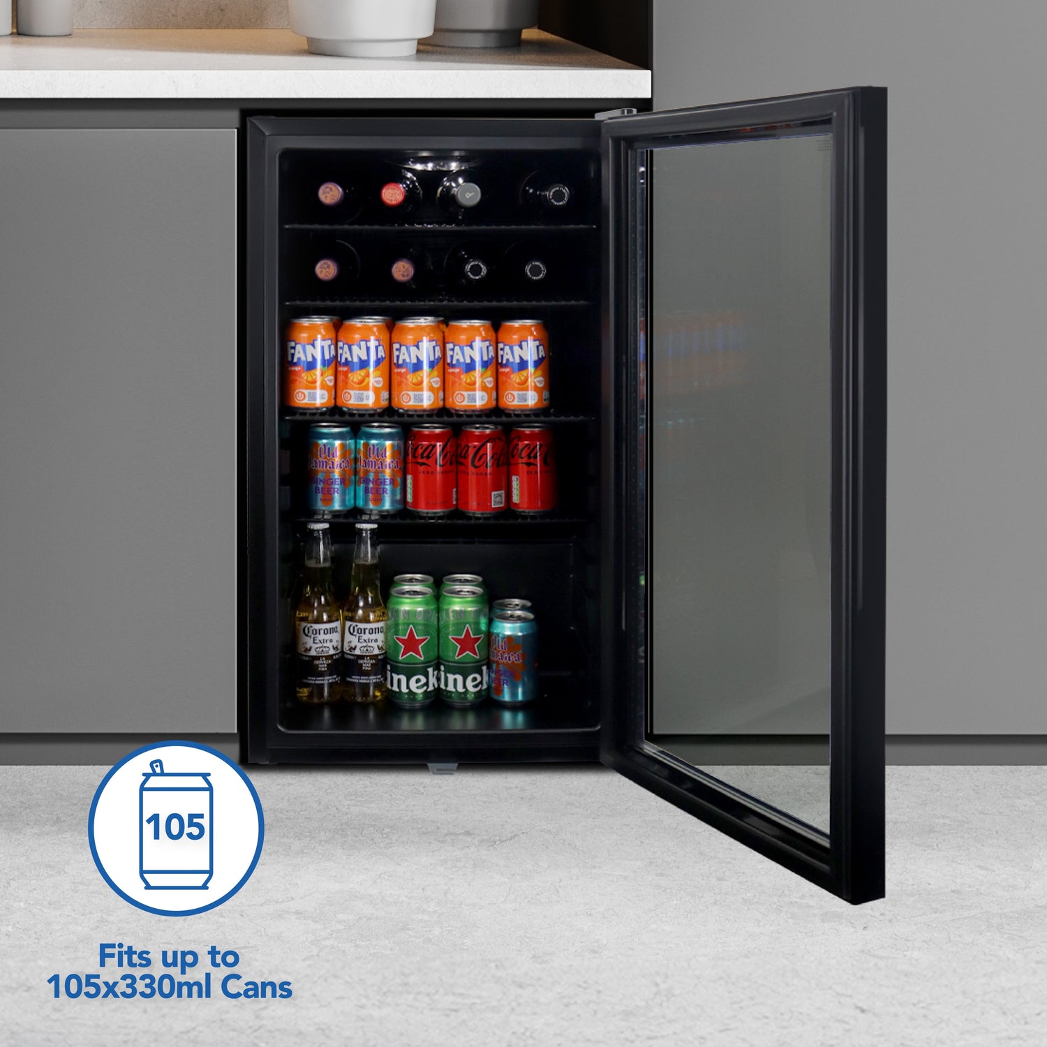Under Counter Drinks Fridge, 98 Litre, Black