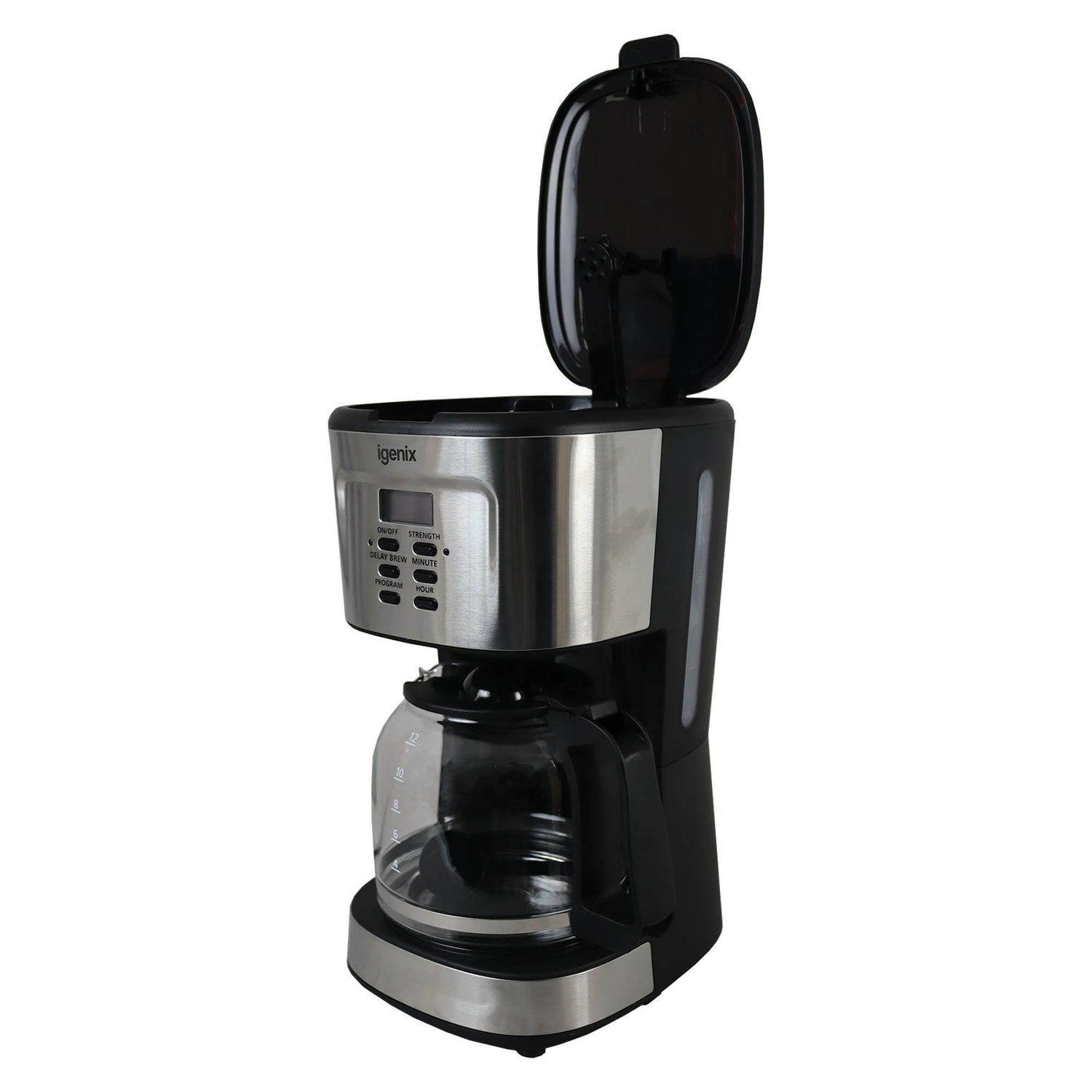 Igenix 1.5L Coffee Maker, 900W, LCD Display, 24 Hour Programmable Timer, Delay Brew, Keep Warm, Anti-Drip, Dishwasher Safe Glass Carafe, Stainless Steel, IGCM01250SS