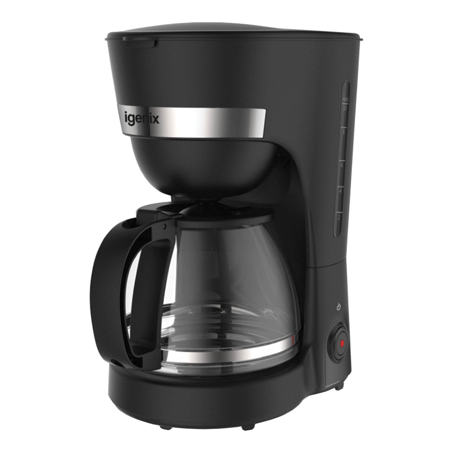 Igenix 1.25L Filter Coffee Maker – 750W, Anti-Drip, Keep Warm Function, Boil-Dry Protection, Dishwasher Safe Glass Carafe, IGCM01286B, Black