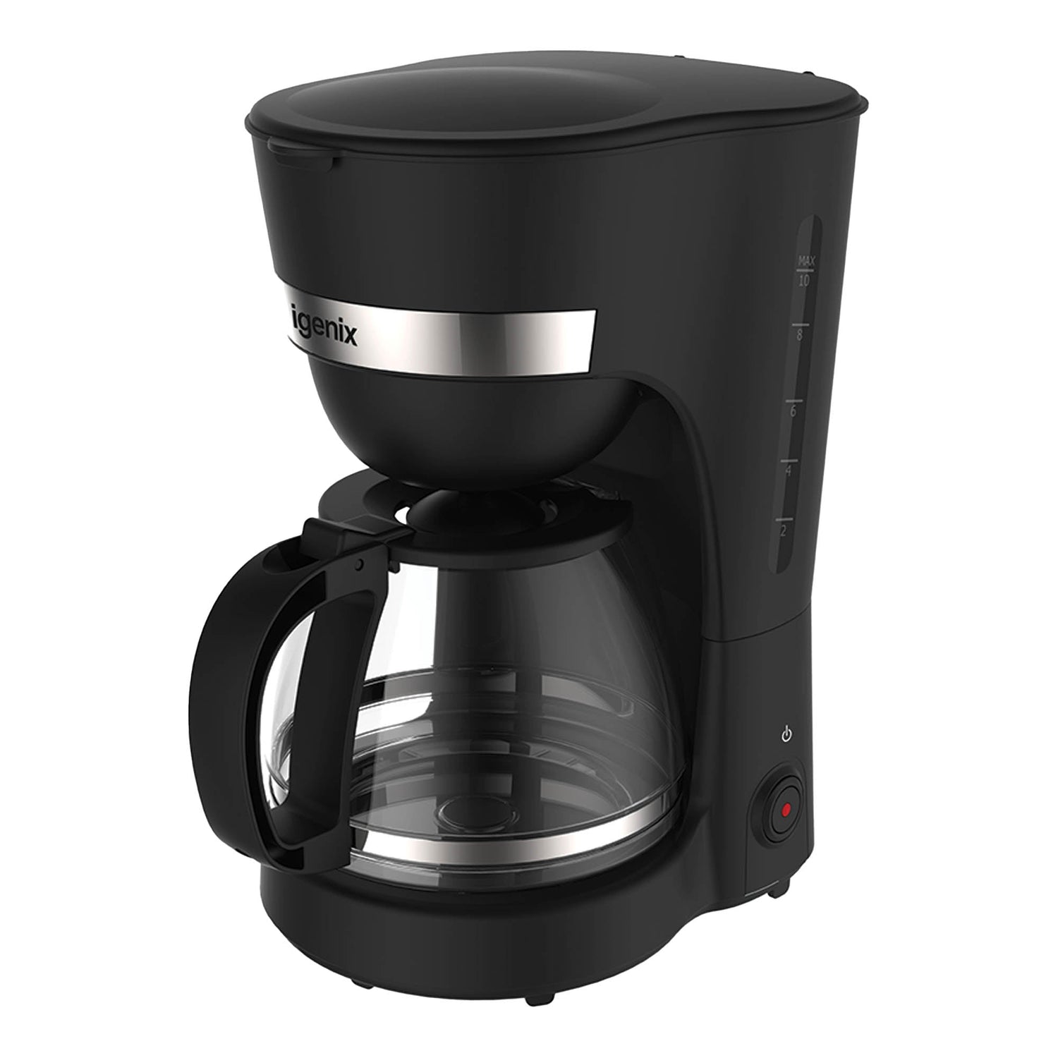 Igenix 1.25L Filter Coffee Maker – 750W, Anti-Drip, Keep Warm Function, Boil-Dry Protection, Dishwasher Safe Glass Carafe, IGCM01286B, Black