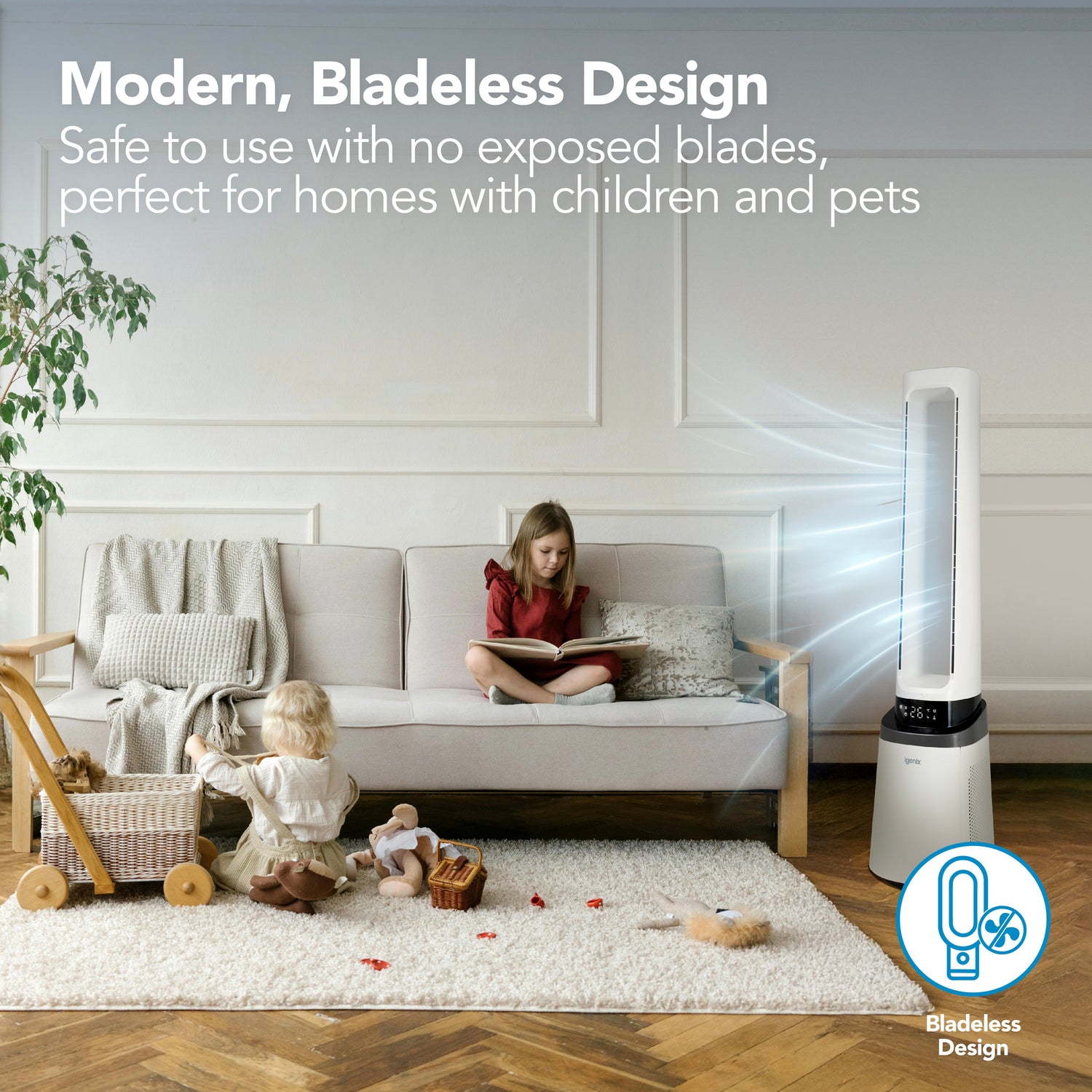 41 Inch Bladeless Tower Fan with Air Purifier, 2-in-1 Cooling Tower Fan, IGFD02549W