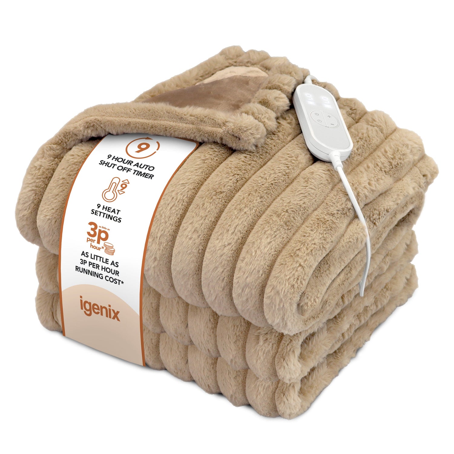 Igenix Luxury Heated Faux Fur Throw 160 x 130 cm - Latte