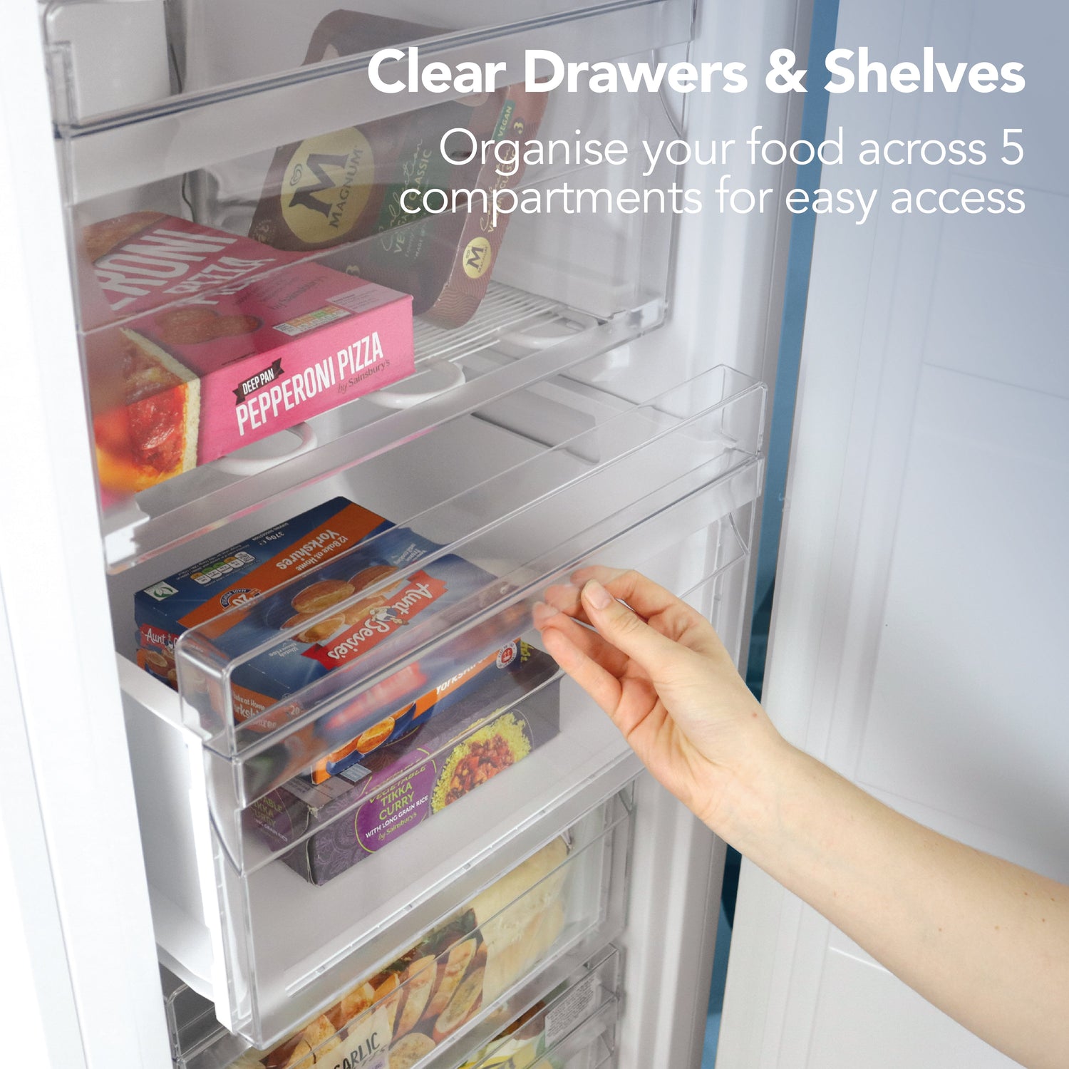 Freestanding Tall Freezer, 55cm Wide, 160 Litre