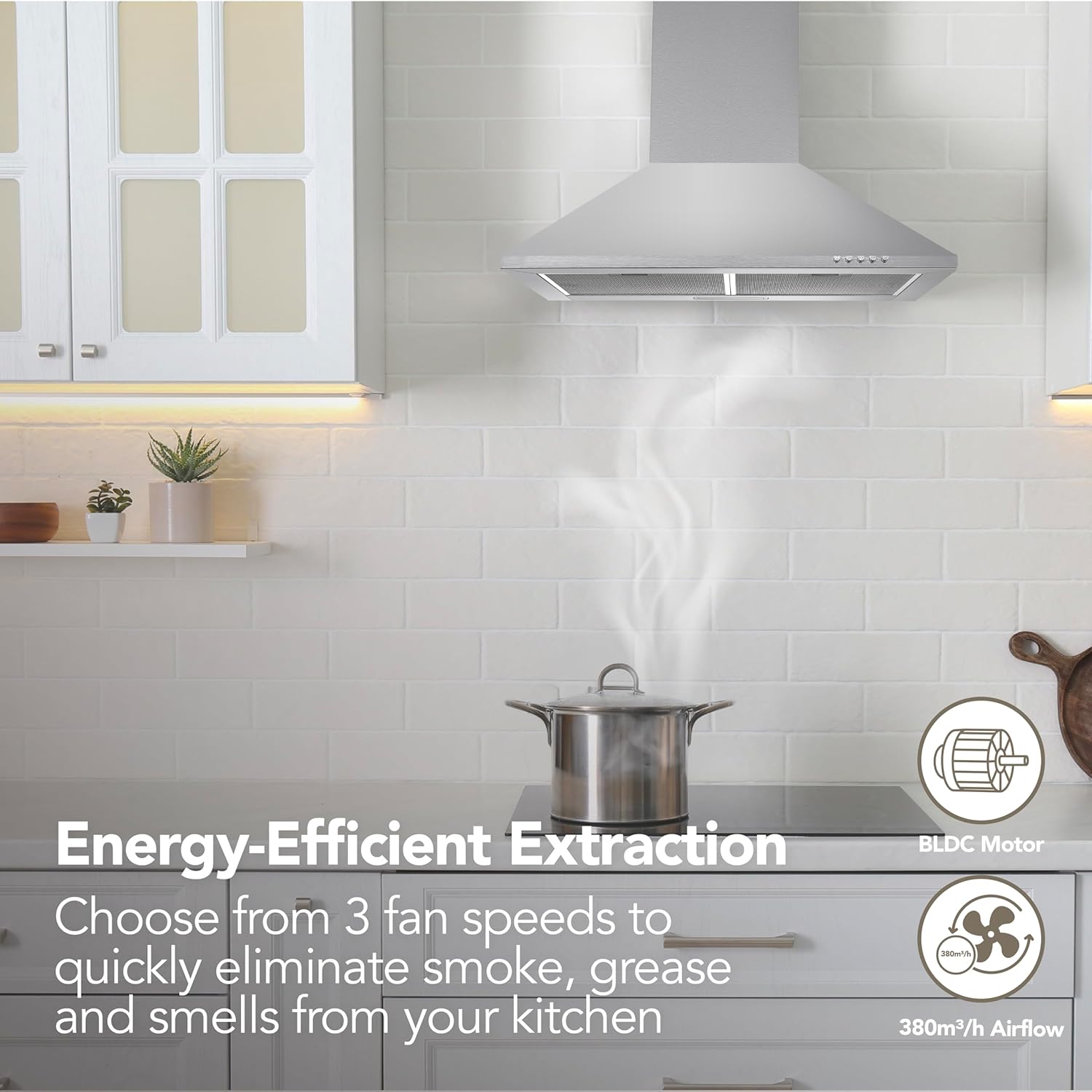 Igenix 60CM Chimney Cooker Hood, Stainless Steel