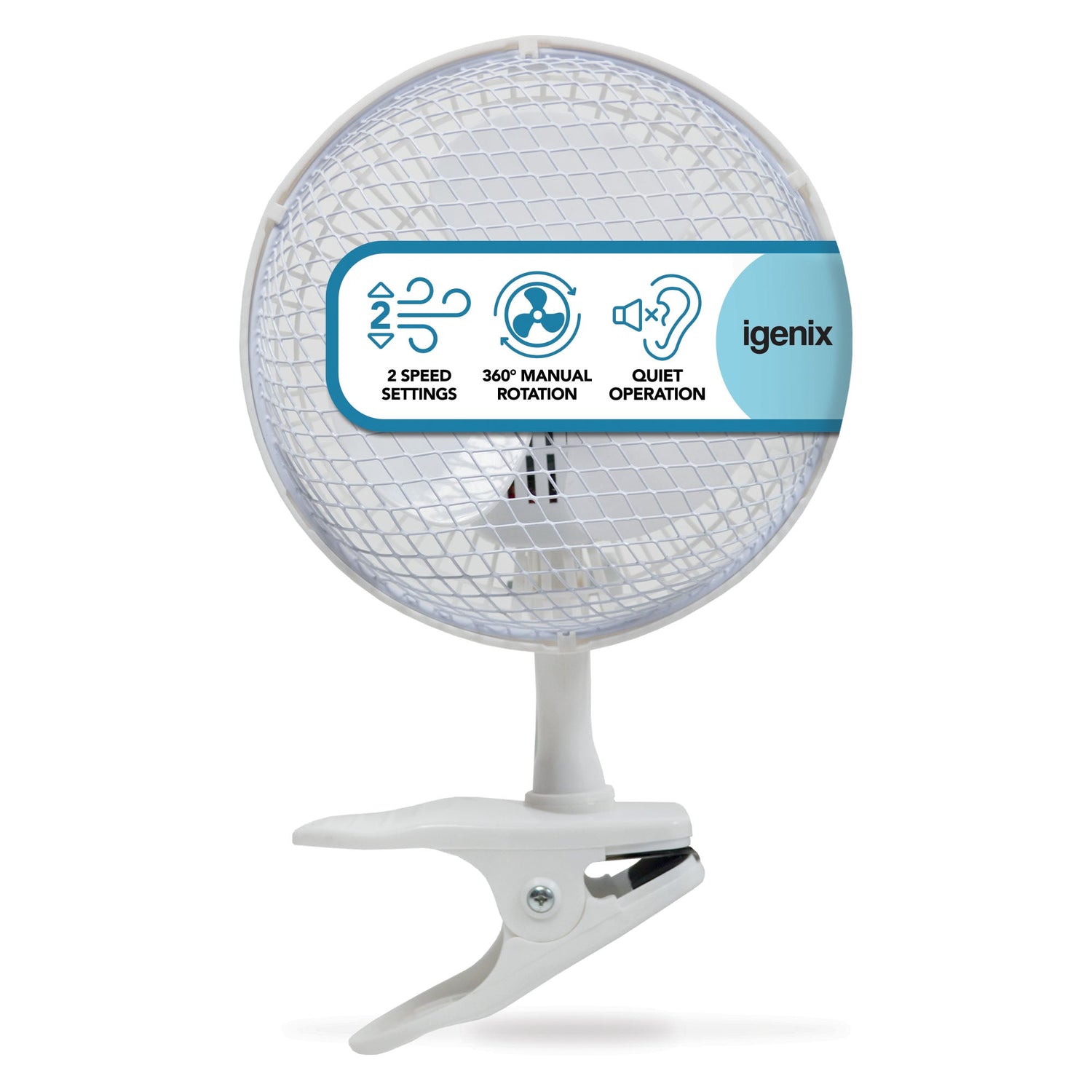 Clip On Desk Fan, 2 Speeds, 6 Inch, White