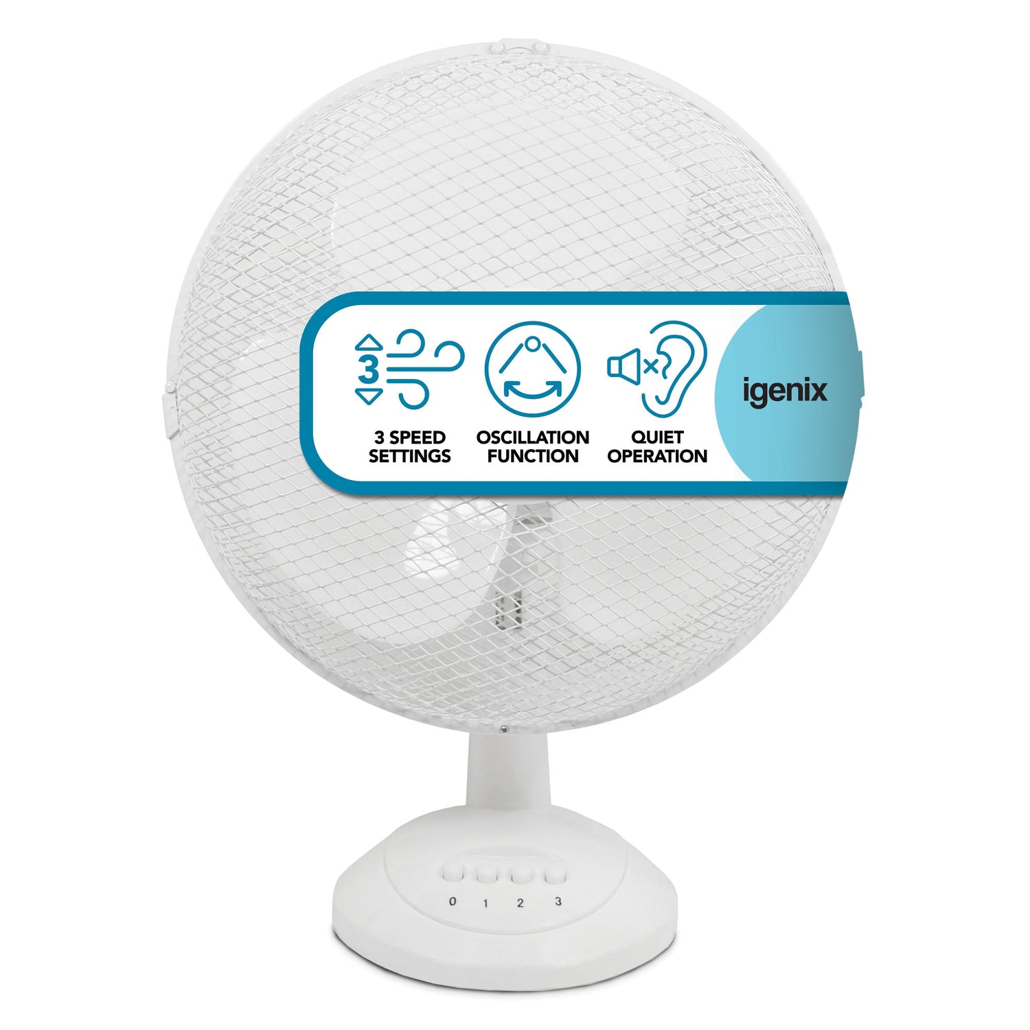 12 Inch Desk Fan, 3 Speeds, White