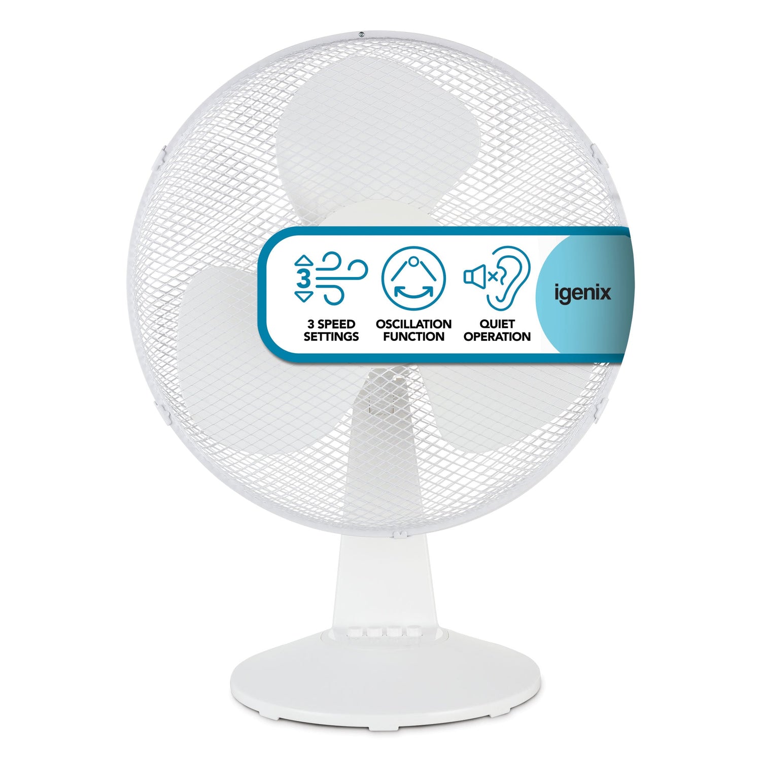 16 Inch Desk Fan, 3 Speeds, White