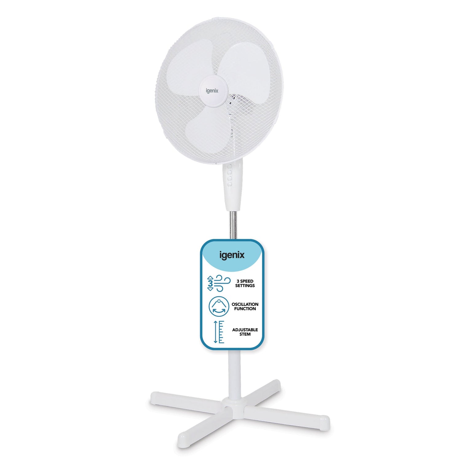 16 Inch Pedestal Fan, 3 Speeds, White
