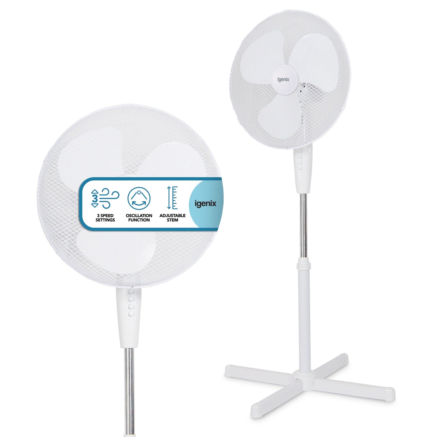 16 Inch Pedestal Fan, 3 Speeds, White