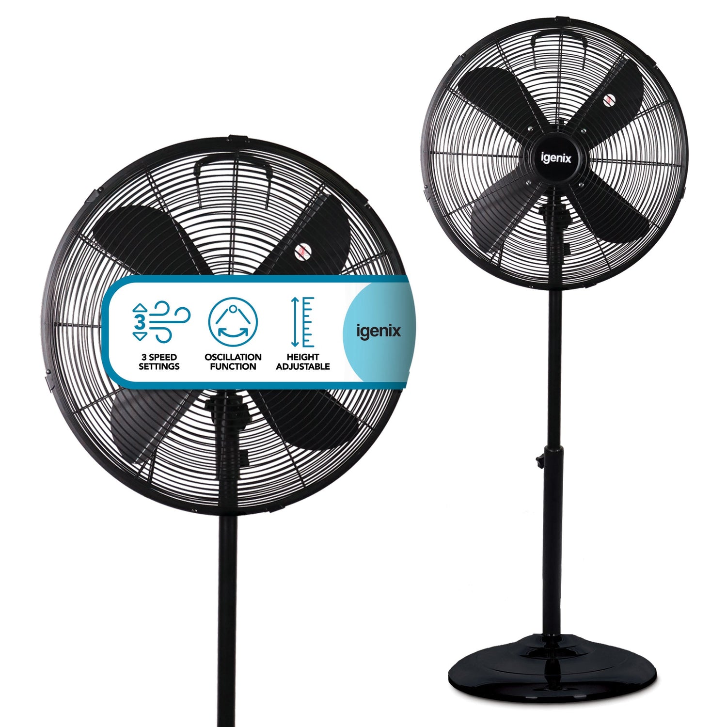 16 Inch Pedestal Fan, 3 Speeds, Black