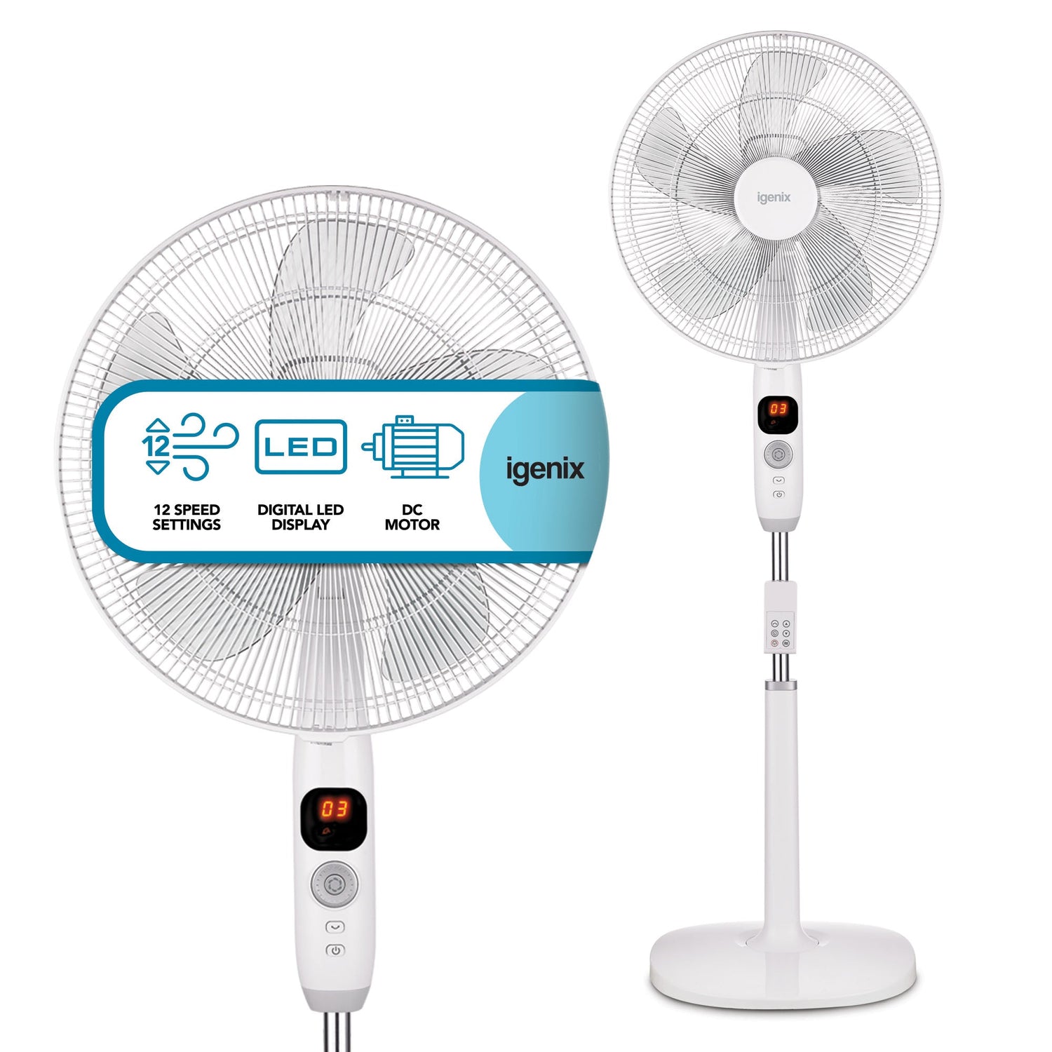 Digital Pedestal Fan, Ultra Quiet, Timer & Remote Control, 16 Inch, White