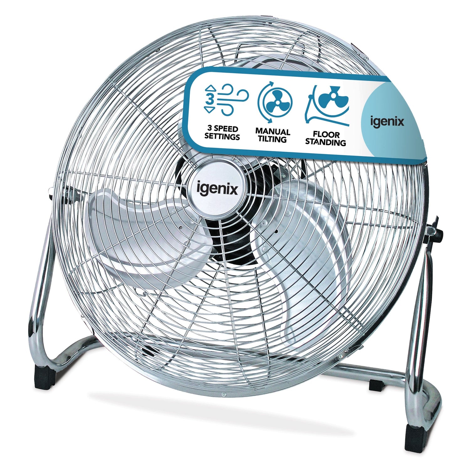 Air Circulator Floor Fan, 3 Speeds, 18 Inch, Chrome