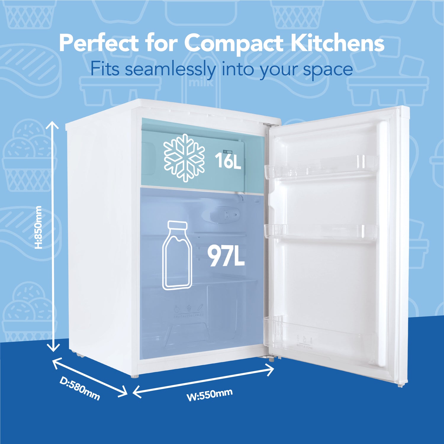 Under Counter Fridge with Ice Box, White