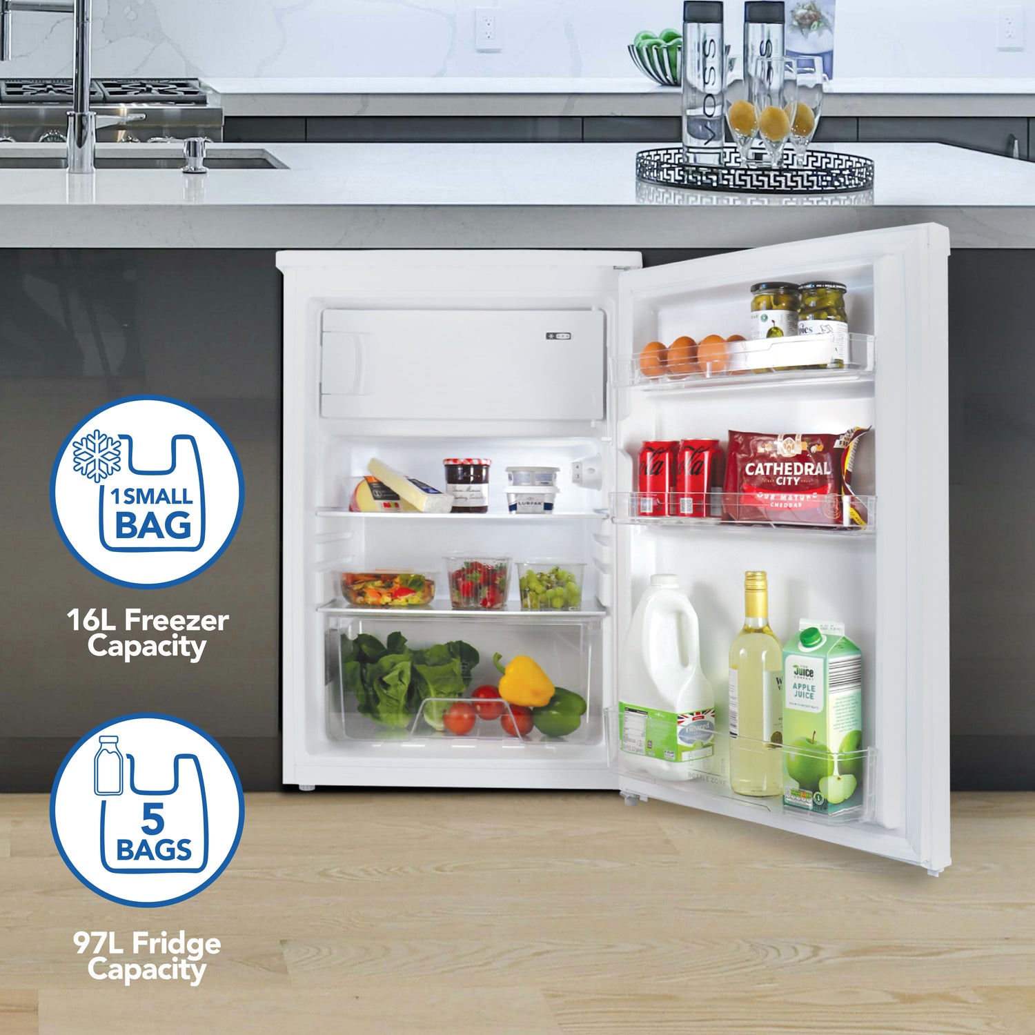 Under Counter Fridge with Ice Box, White