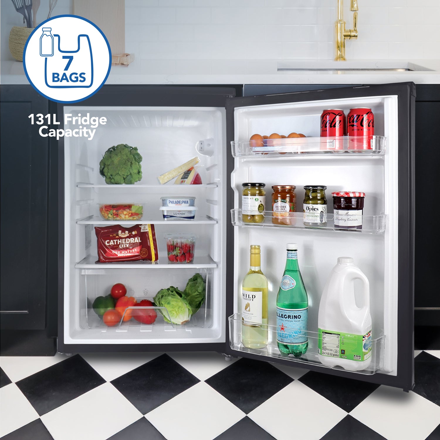 Under Counter Larder Fridge, 131 Litre, Black