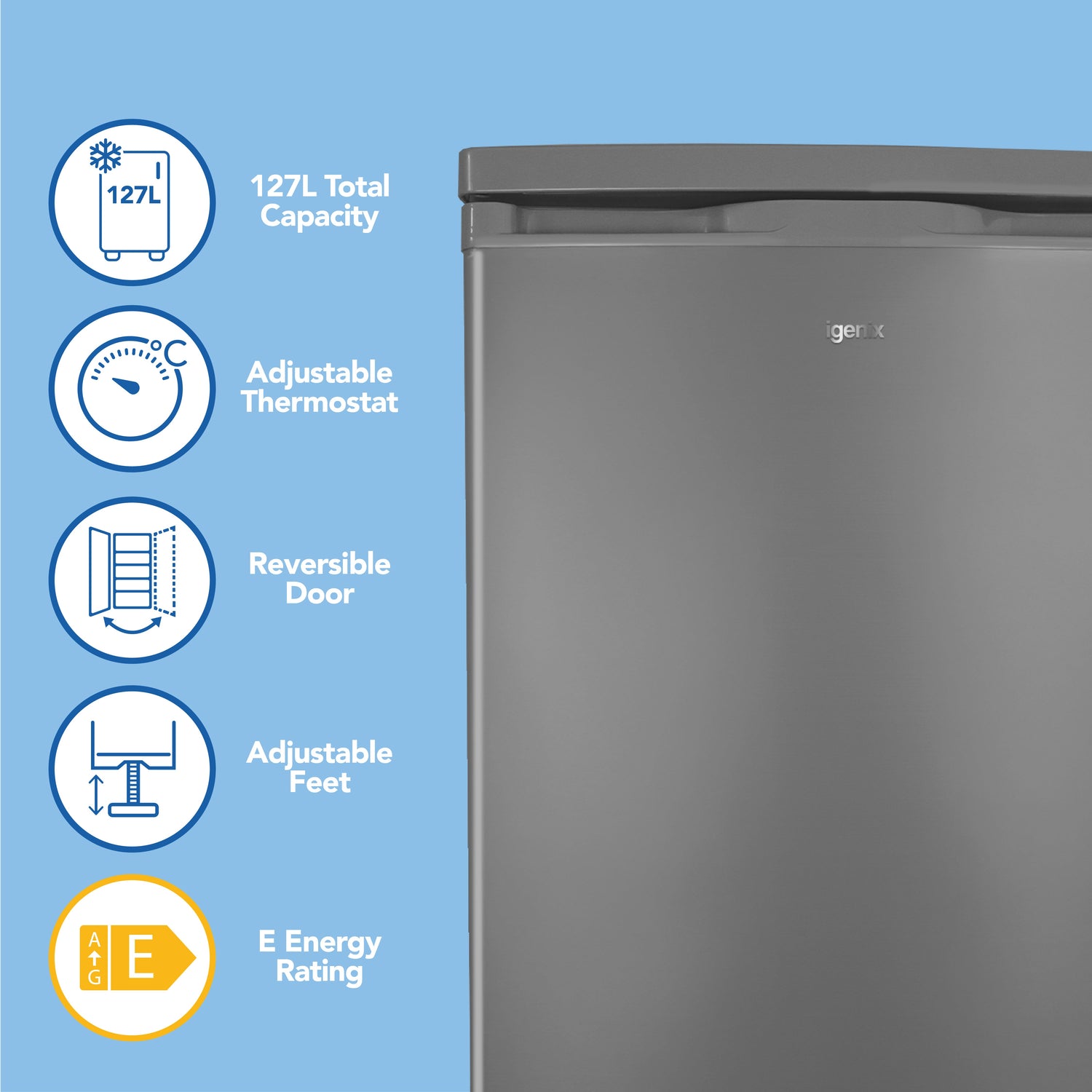 Under Counter Larder Fridge, 127 Litre, Silver