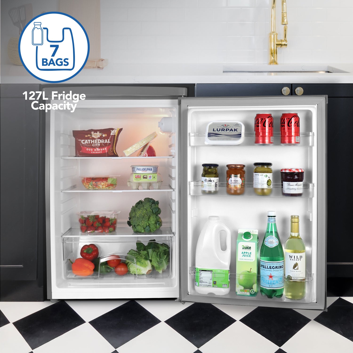 Under Counter Larder Fridge, 127 Litre, Silver