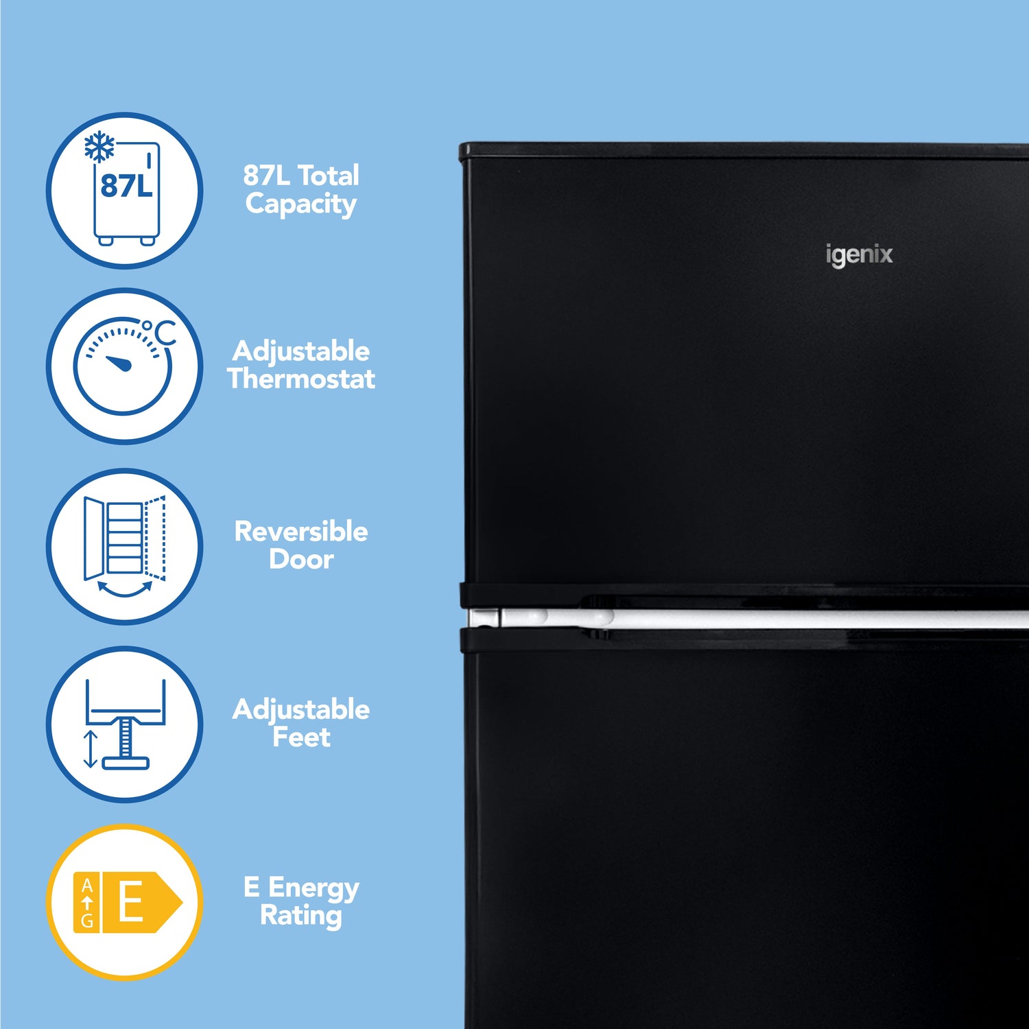 Under Counter Fridge Freezer, 87 Litre, Black
