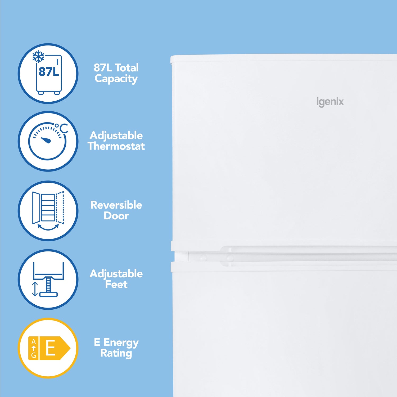 Under Counter Fridge Freezer, 87 Litre, White