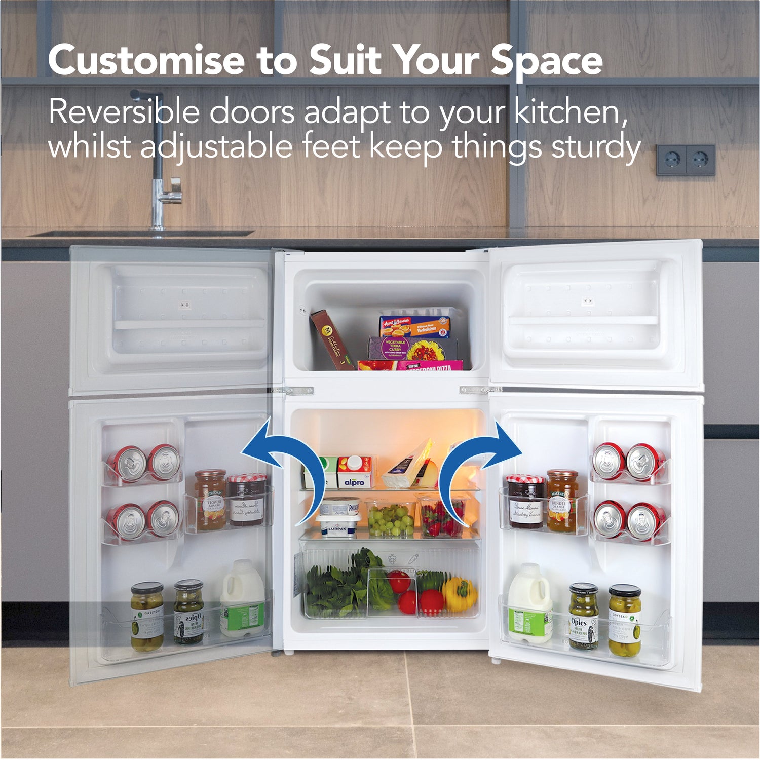 Under Counter Fridge Freezer, 87 Litre, White