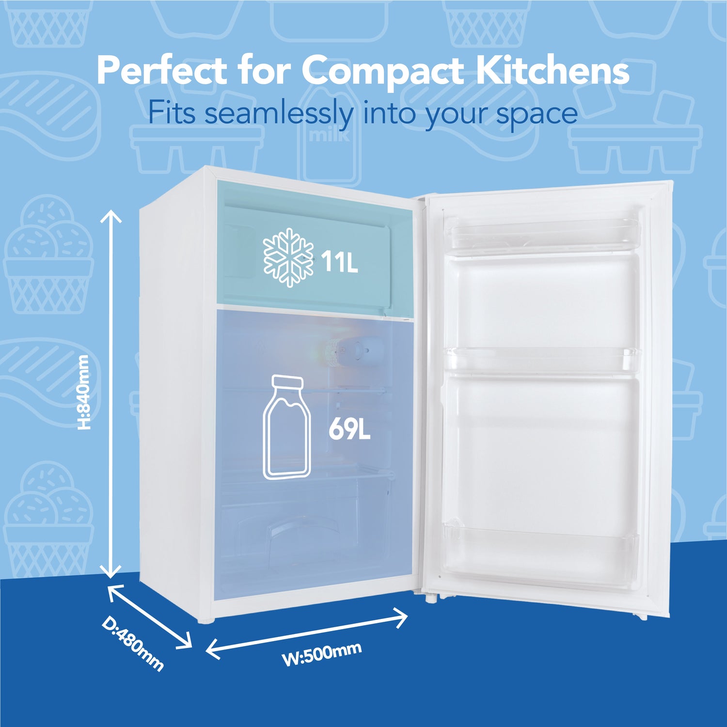 Under Counter Fridge with Ice Box, 81 Litre, White