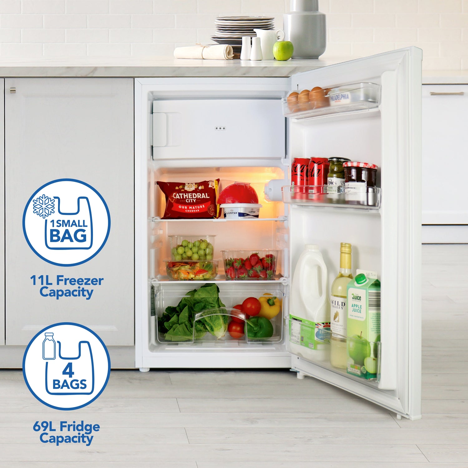 Under Counter Fridge with Ice Box, 81 Litre, White