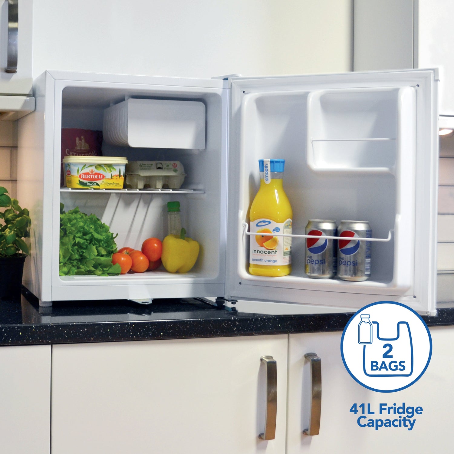 Table Top Fridge with Lockable Door, 41 Litre, White