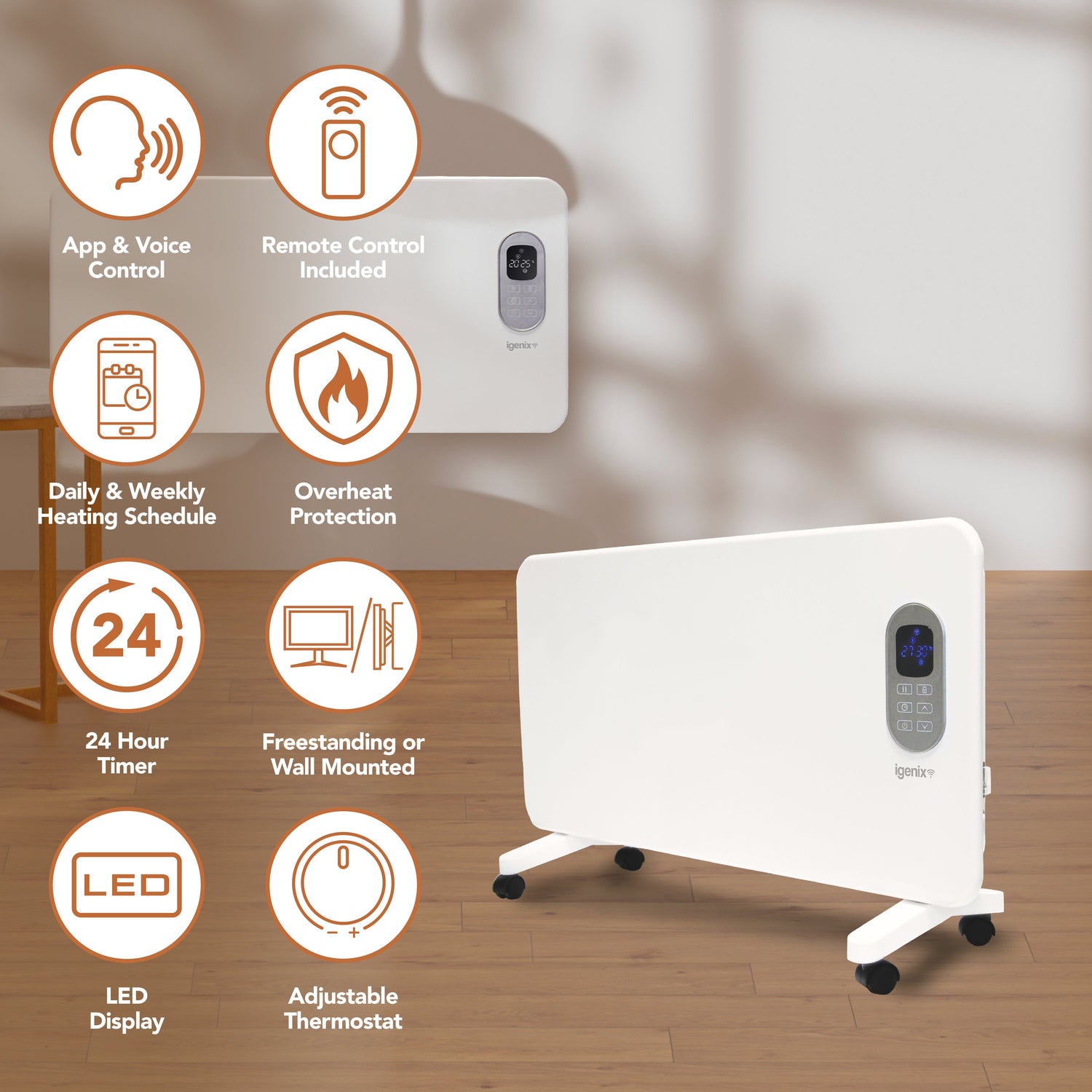 Smart Electric Panel Heater, 1500W, White