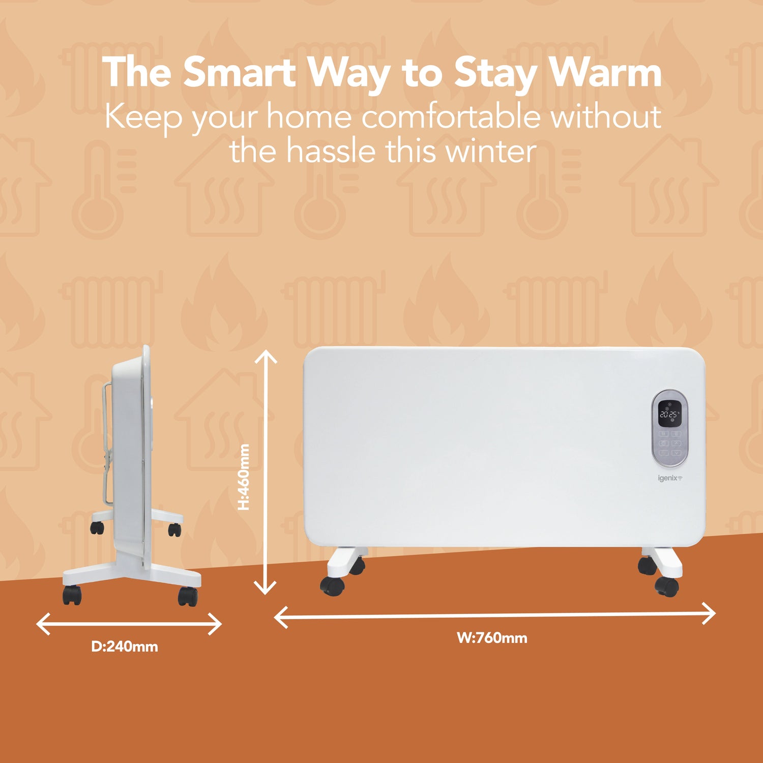 Smart Electric Panel Heater, 1500W, White