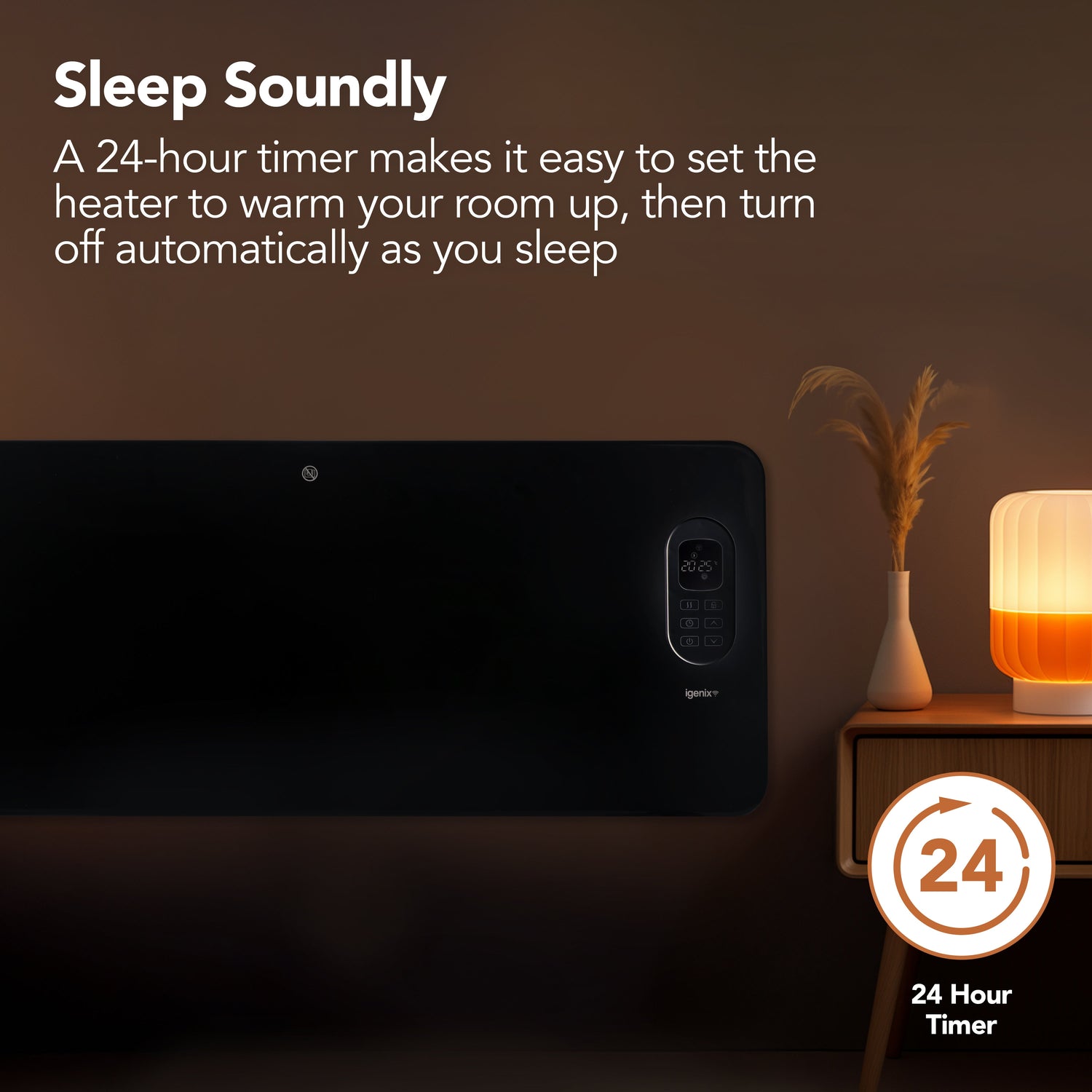 Smart Electric Panel Heater, 2000W, Black