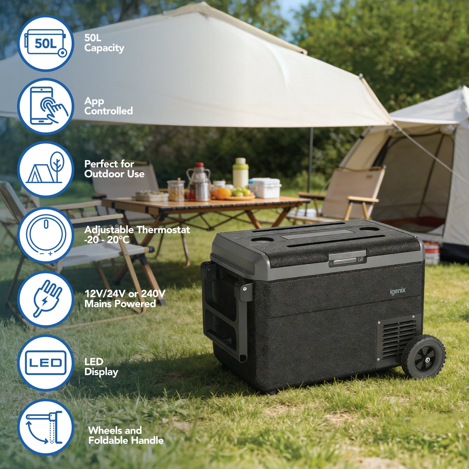 50L Portable Fridge Freezer, Black